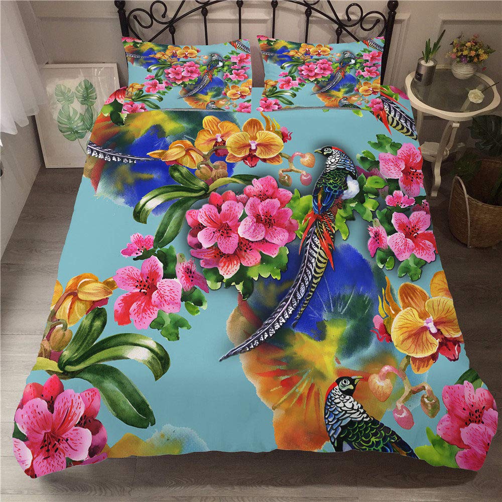 3D Off-White Feathers Yellow Safflower Printed Comforter Set - Twin/Queen/King Size Polyester Duvet Cover with Natural Scenery Design (264x228cm) - Soft Bedding for Cozy Bedroom Decor & Guest Room Styling