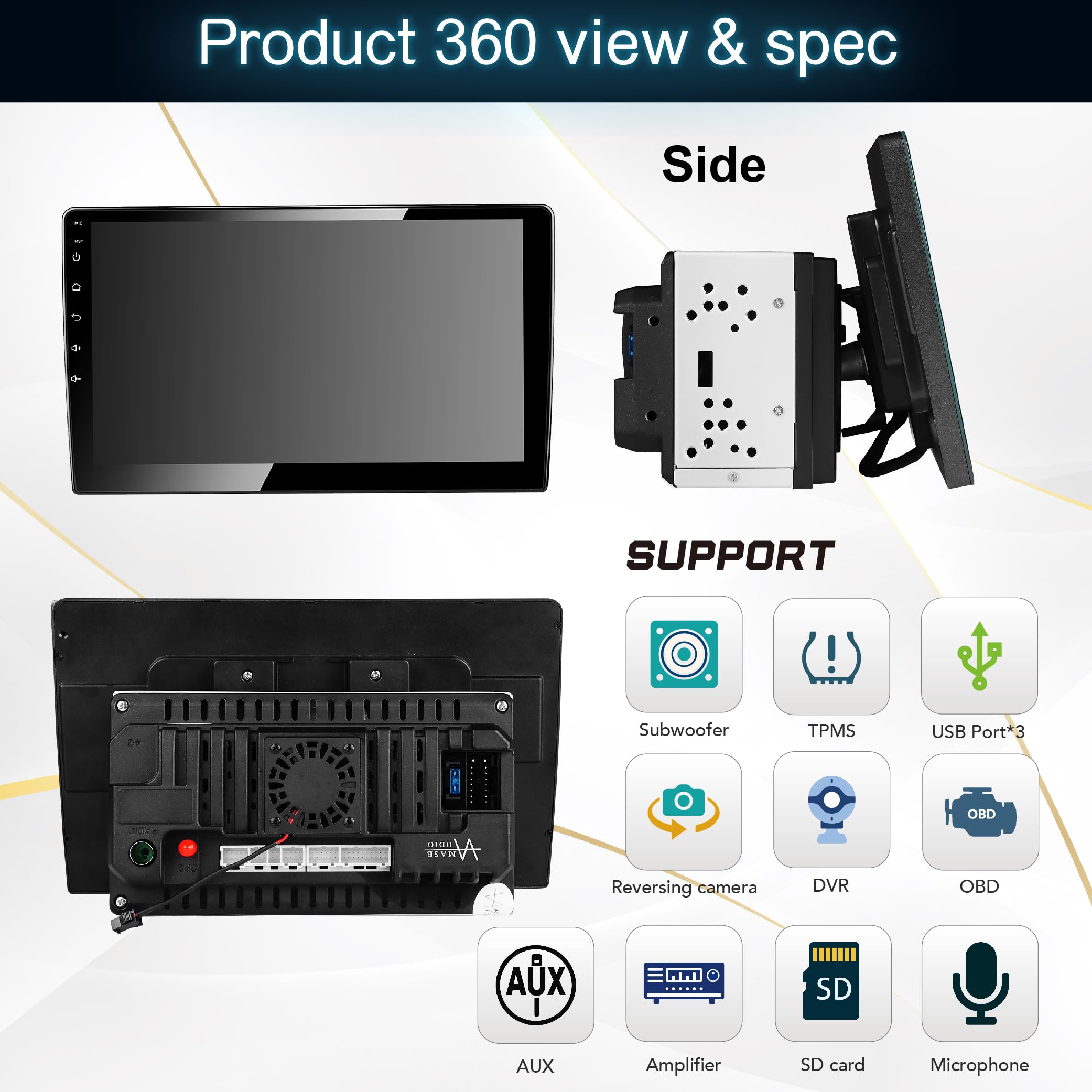 AMASE AUDIO Android 13 Car Stereo with Wireless CarPlay & Android Auto - 10.1