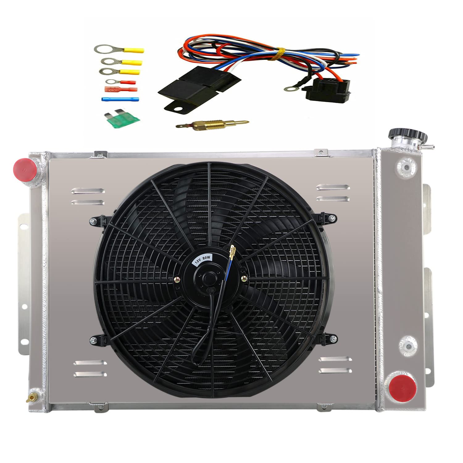 High-Performance 4-Row Full Aluminum Radiator with Fan Shroud & Thermostat Relay Kit for 1967-1969 Chevy Camaro - 23