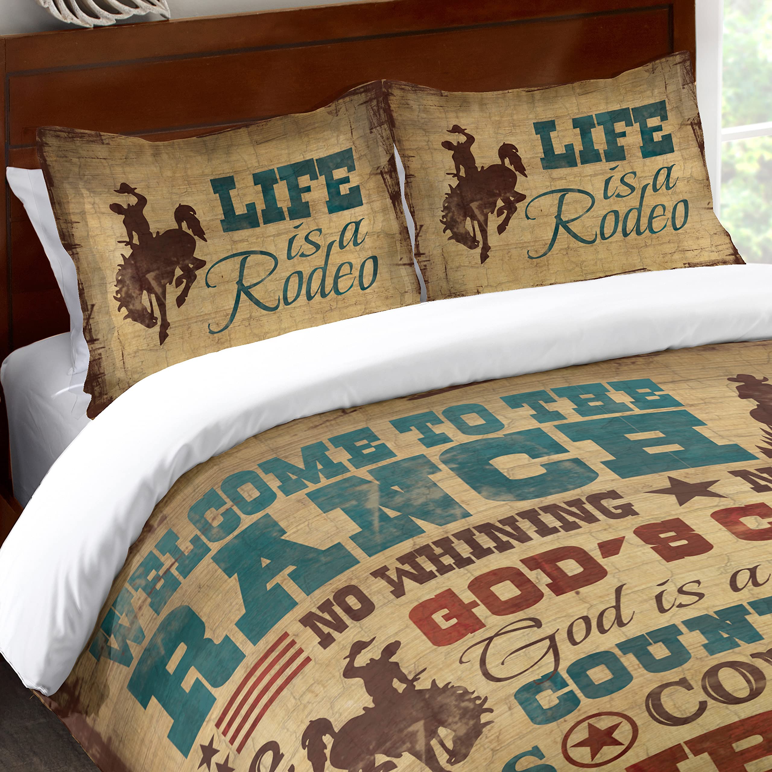 Laural Home Rodeo Words Standard Pillow Sham - Western Decor Cowboy Theme Bedding for Farmhouse & Ranch Style Bedrooms