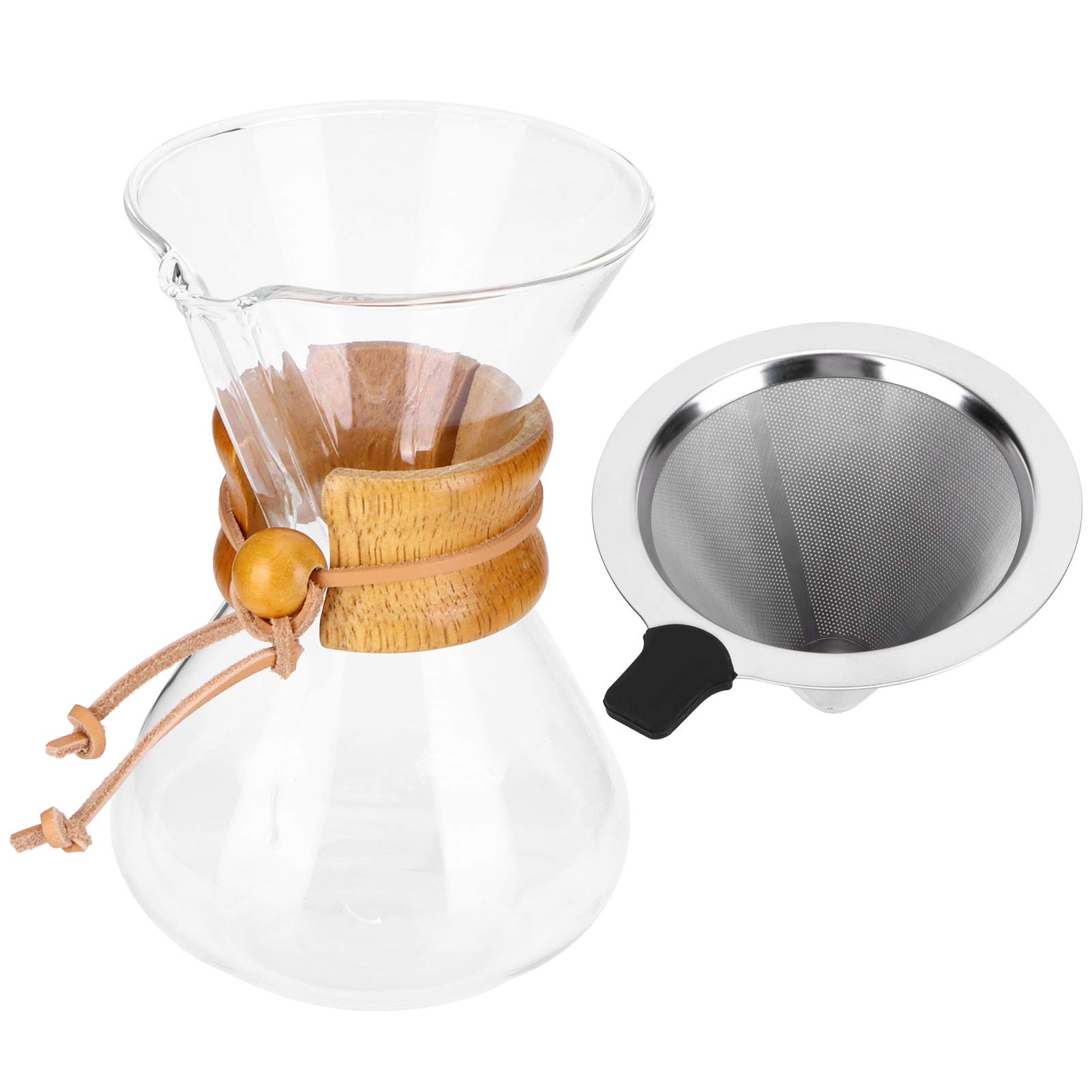 Premium Pour Over Coffee Maker - 800ml High-Temperature Resistant Glass Dripper with Stainless Steel Filter - Perfect for Home, Office & Camping Coffee Brewing