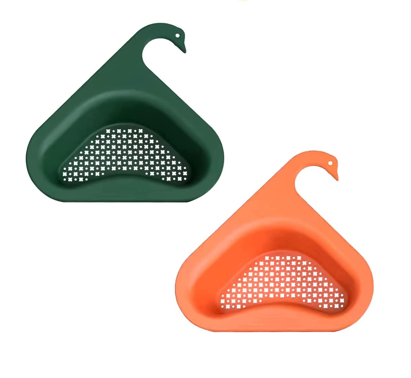 Premium Swan-Shaped Sink Strainer & Drain Basket - 2 Pack Triangle Kitchen Sink Organizer with Strong Suction, Sponge Holder & Garbage Storage - Perfect for Washing Dishes, Vegetable Cleaning & Countertop Organization