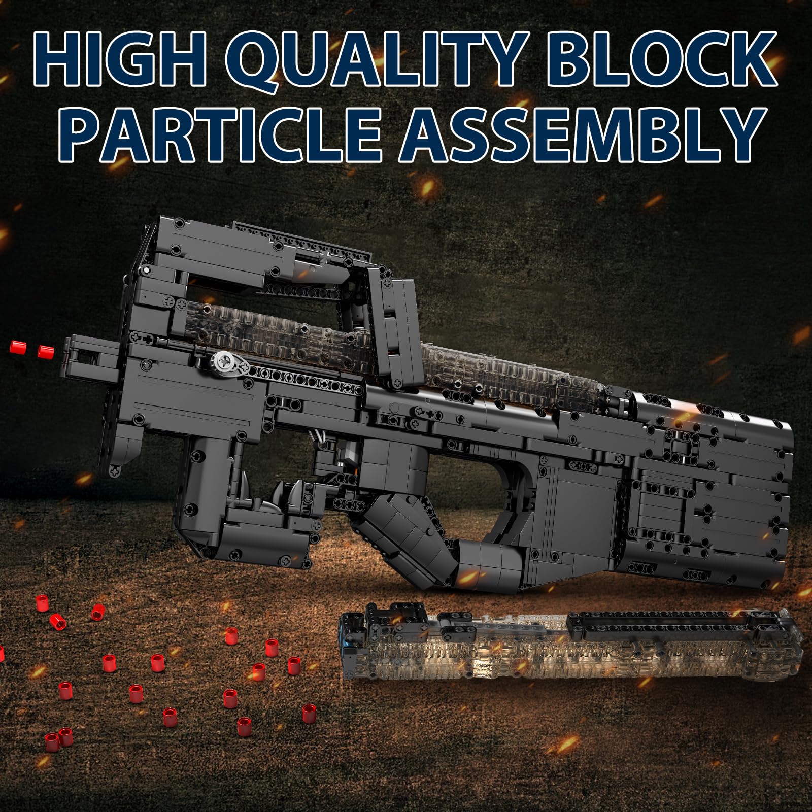 Amplelife 1589 PCS Military Building Blocks Kit - P90 Assault Rifle Model with Electric Launch for Adults & Kids 8+, Perfect for Collectors, Halloween, Christmas & Birthday Gifts - Great for Role Play, Display & DIY Projects