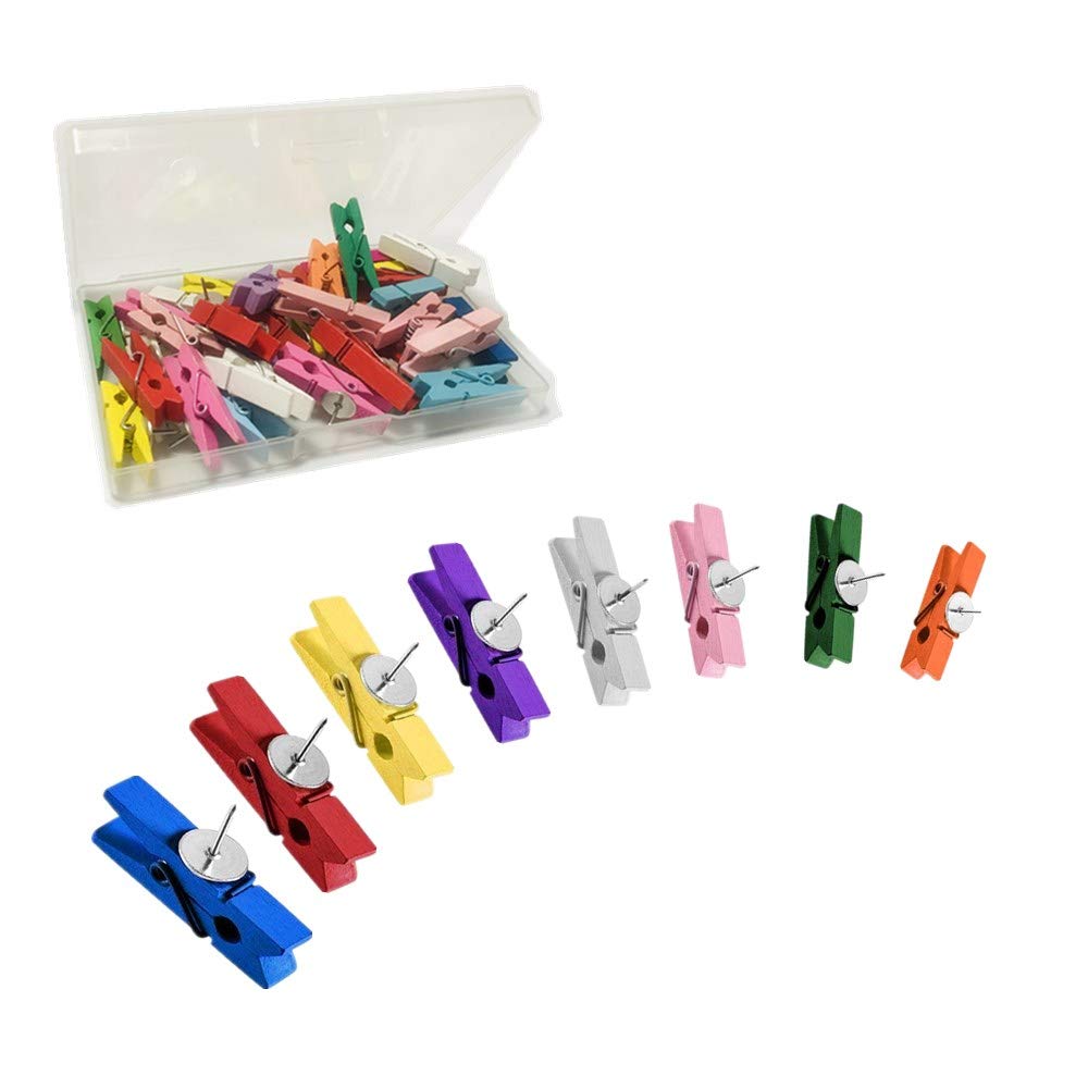 Colorful Push Pins & Wood Clips - 20pcs for Bulletin Board & Office Decor