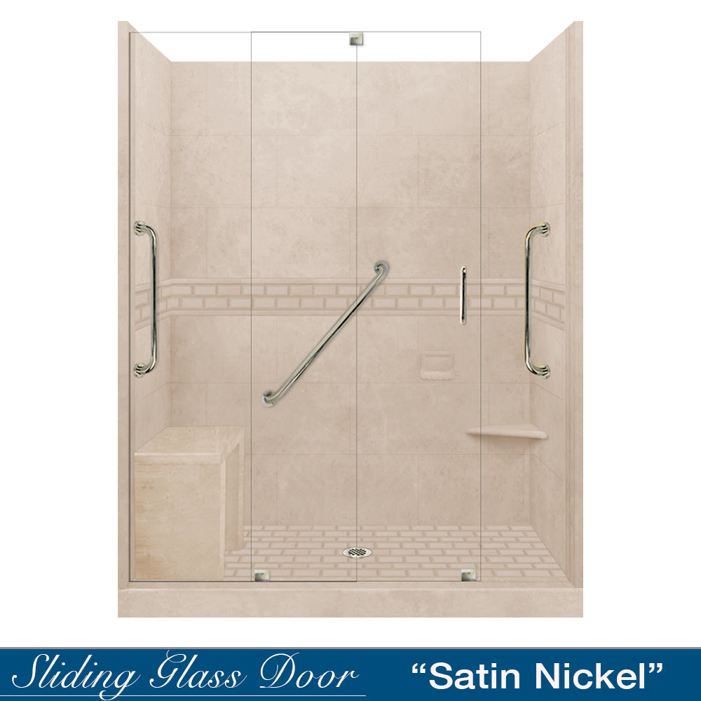 Freedom Subway Brown Sugar 60-Inch Alcove Shower Enclosure Kit - Waterproof Bathroom Upgrade for Small Spaces & Modern Homes