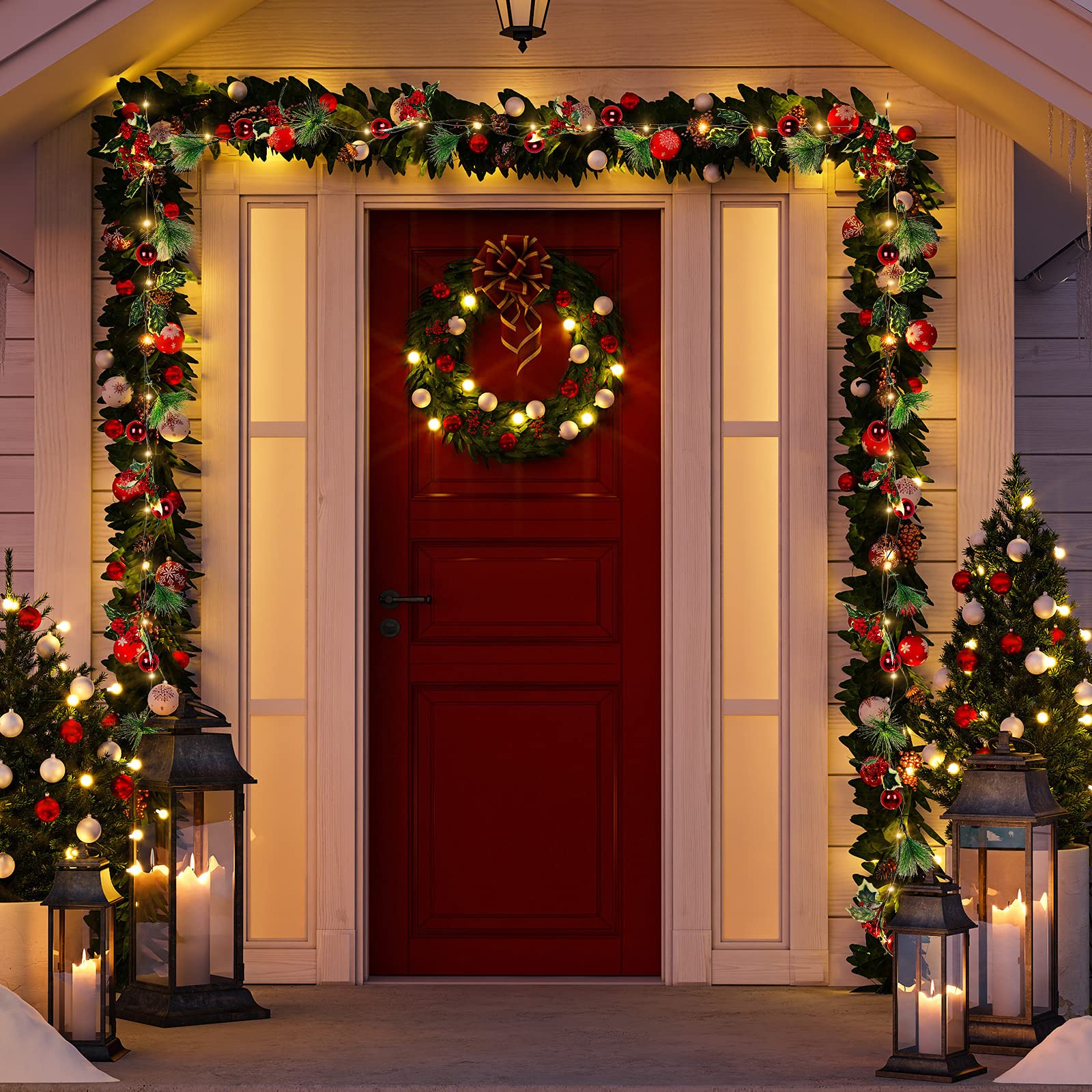 2 Pack 6.6ft Battery Operated Christmas Garland Lights with Pinecones & Red Berries - Waterproof Fairy String Lights for Indoor Outdoor Xmas Tree, Party, Mantel, Window, Door Decorations (Warm White)