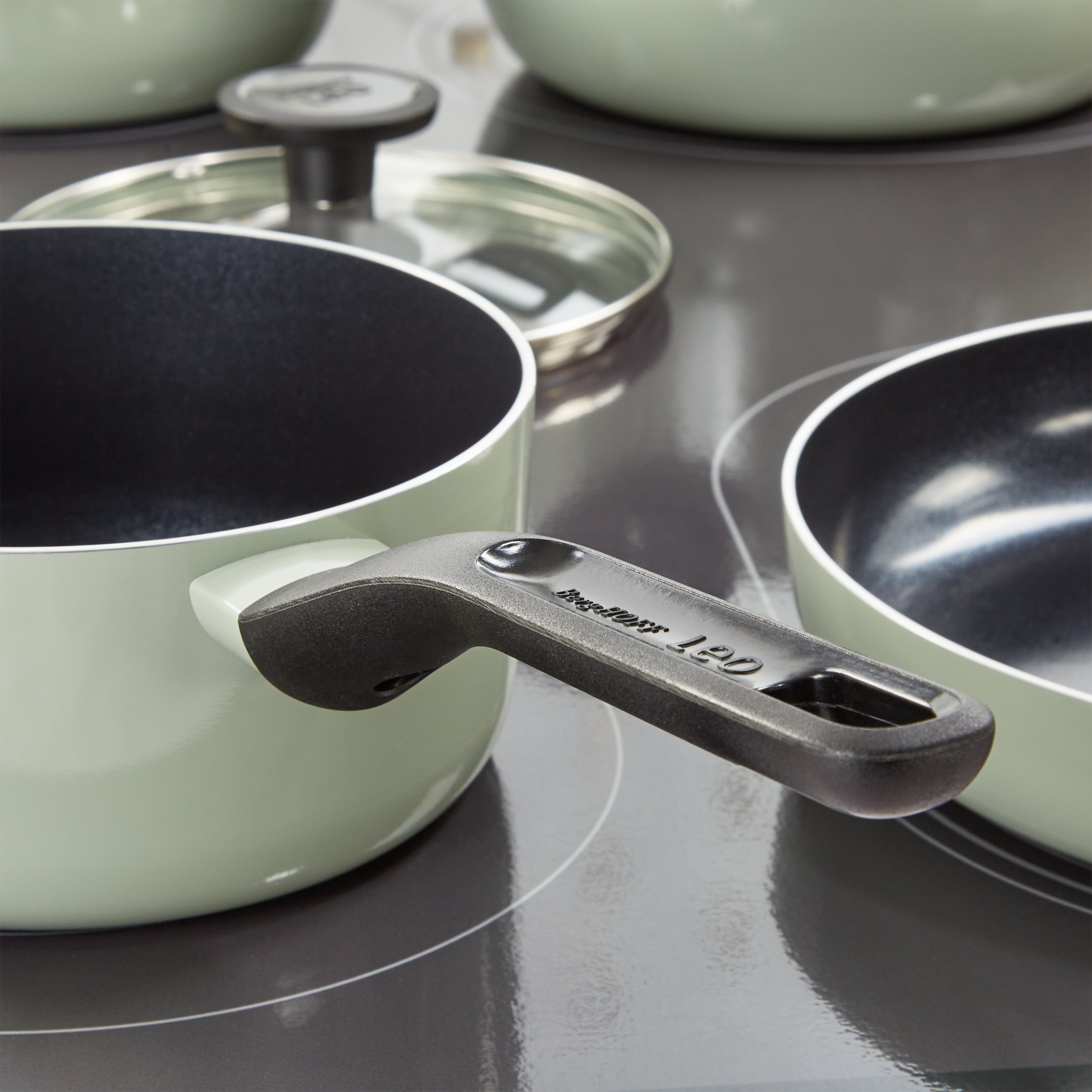 BergHOFF Leo Glints 7-Piece Ceramic Nonstick Cookware Set - Eco-Friendly, Scratch-Resistant, Oven Safe to 500°F - Perfect for Sauteing, Frying & Baking (Sage Green)