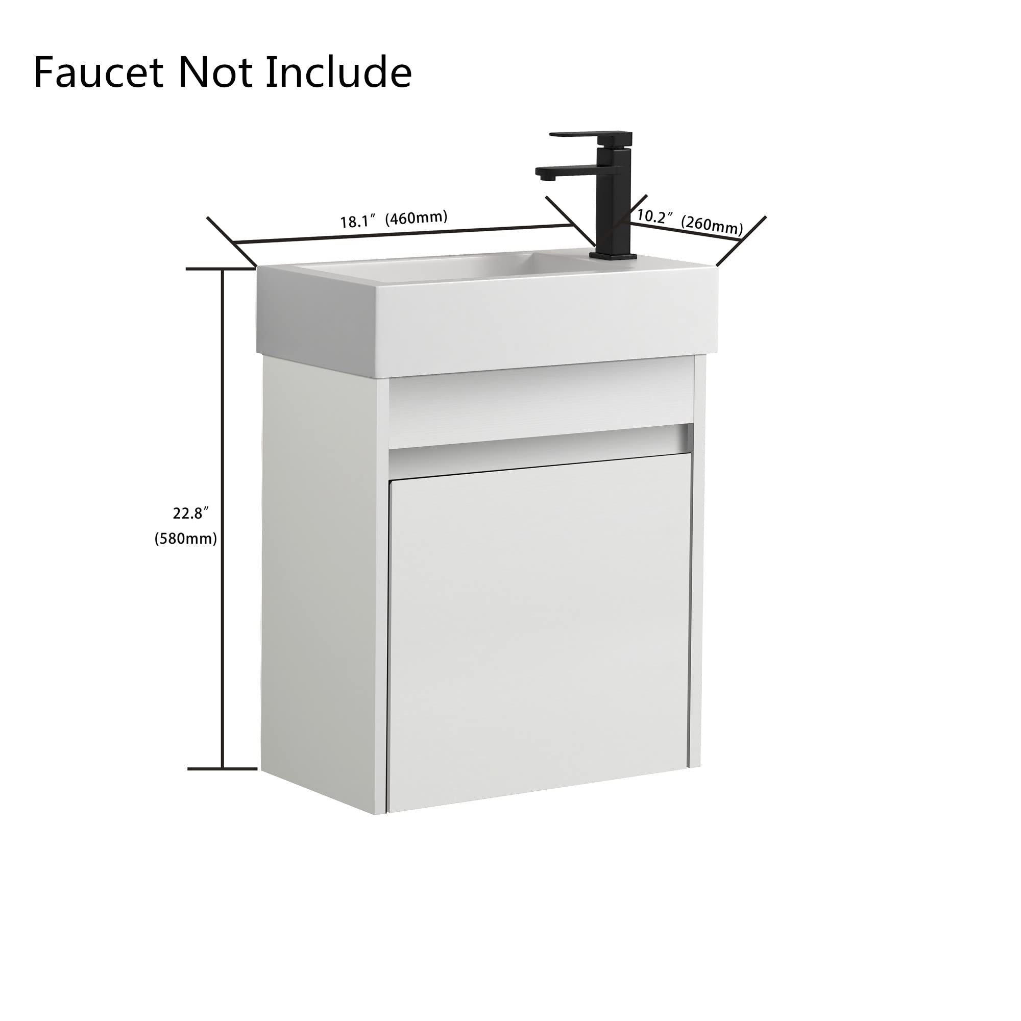 Modern 18-Inch Wall Mounted Bathroom Vanity Set with Sink & Storage Cabinet - White Wood Hanging Vanity with Resin Basin for Small Spaces | Perfect for Apartments, Powder Rooms & Compact Bathrooms