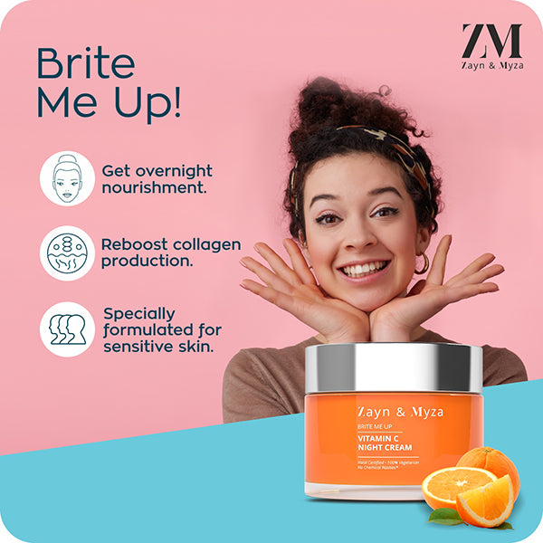ZM Zayn & Myza Vitamin C Brightening Night Cream 50ml - Hydrating & Glow-Boosting for Overnight Skin Repair & Radiance