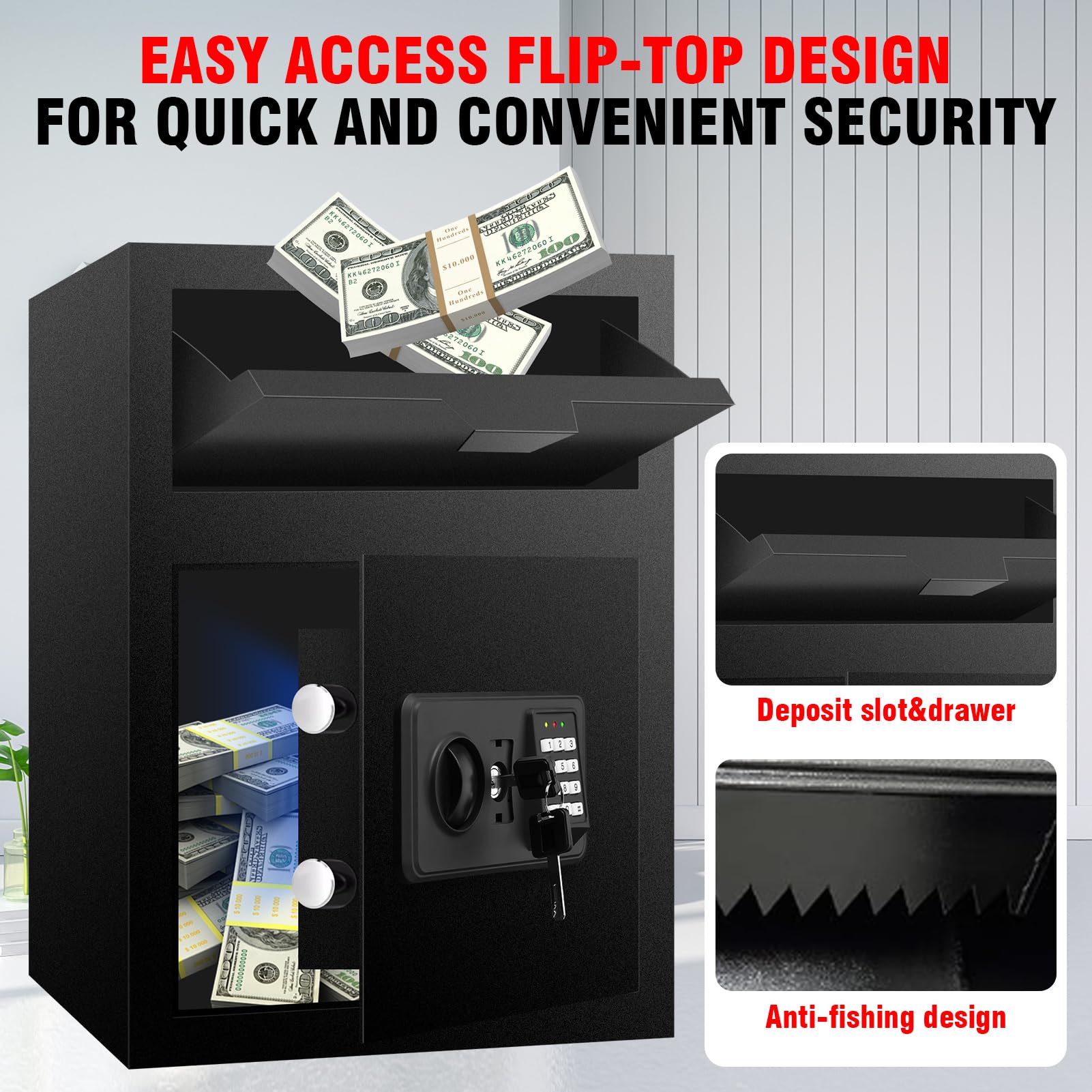 1.7 Cubic Foot Fireproof Deposit Safe Box with Drop Slot - Business Depository Safety Box with Combination Lock for Cash, Money, Mail, Keys & Guns - Wall or Floor Mountable - Ideal for Offices, Retail Stores & Home Security