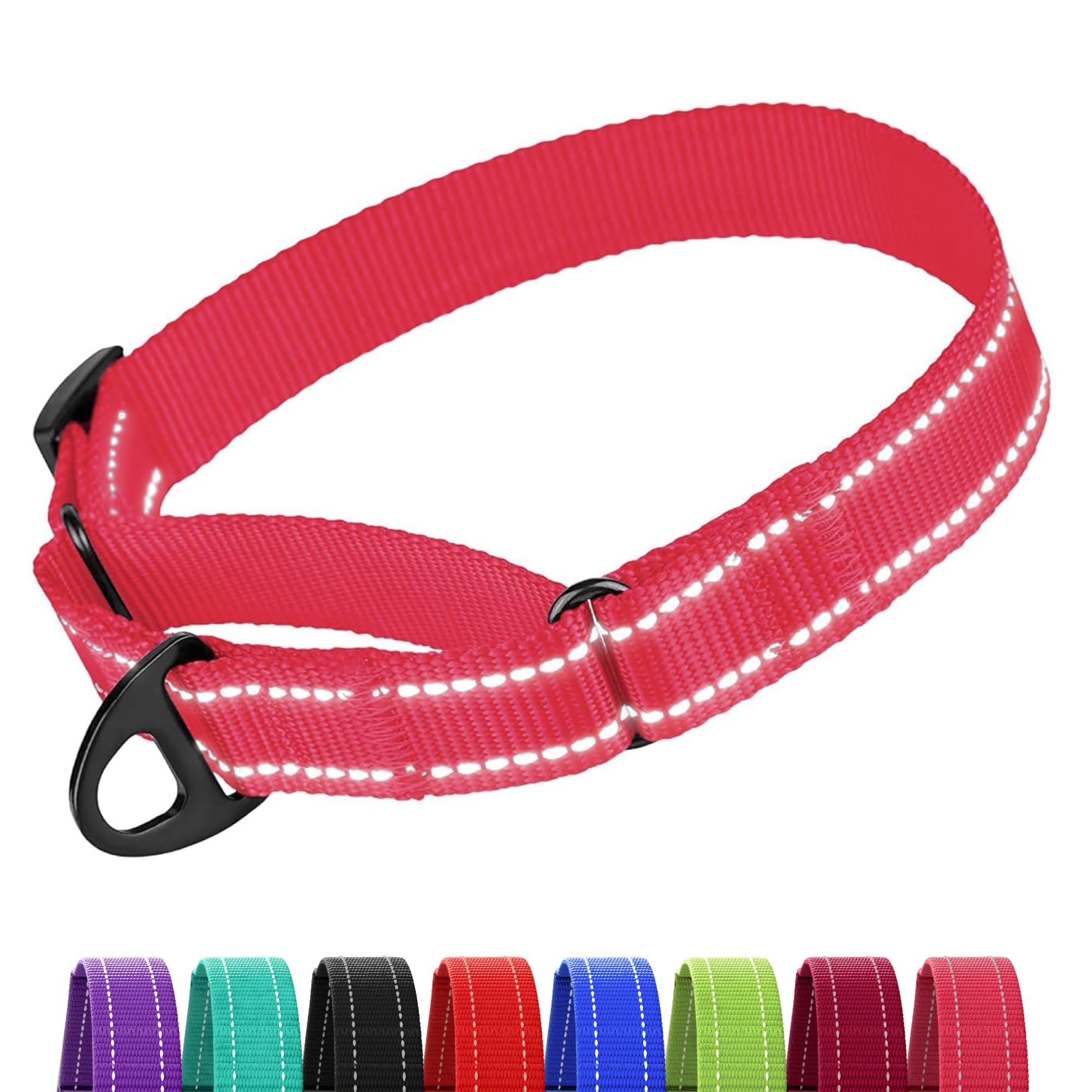 Reflective Martingale Dog Collar - Heavy Duty Nylon Training Collar for Small, Medium & Large Dogs - Adjustable & Durable for Puppies & Adult Dogs (Pink, Size M, 13