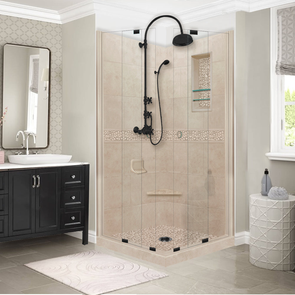 Pebble Brown Sugar Corner Shower Enclosure Kit - Waterproof Bathroom Shower Screen with Tempered Glass - Perfect for Small Bathrooms & Modern Home Decor
