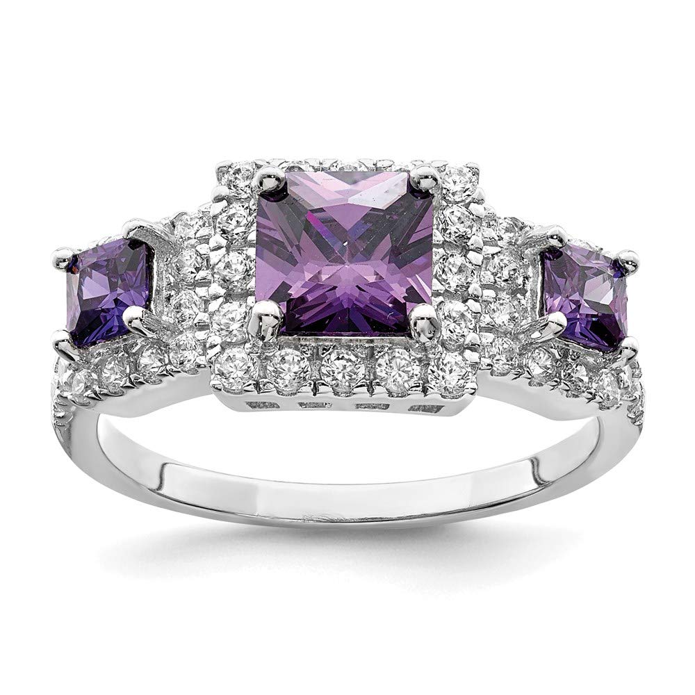 925 Sterling Silver Purple Square Cubic Zirconia Ring for Women - Elegant Fine Jewelry Gift for Her - Perfect for Anniversaries, Birthdays & Special Occasions