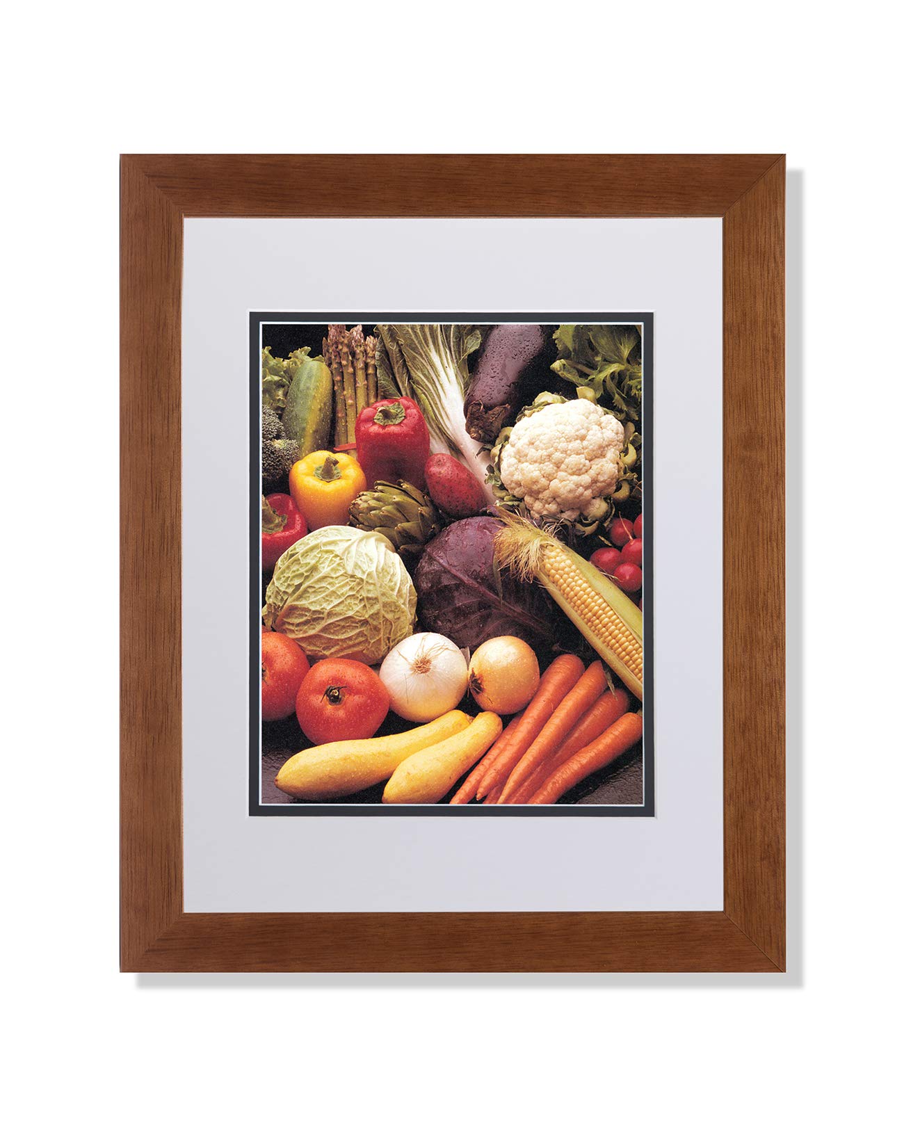 Art Prints Inc - Squash, Carrots, Corn, Peppers & Onions Kitchen Wall Art - Matted Photo with Honey Frame - Perfect for Farmhouse Decor, Country Kitchen & Dining Room Wall Decor