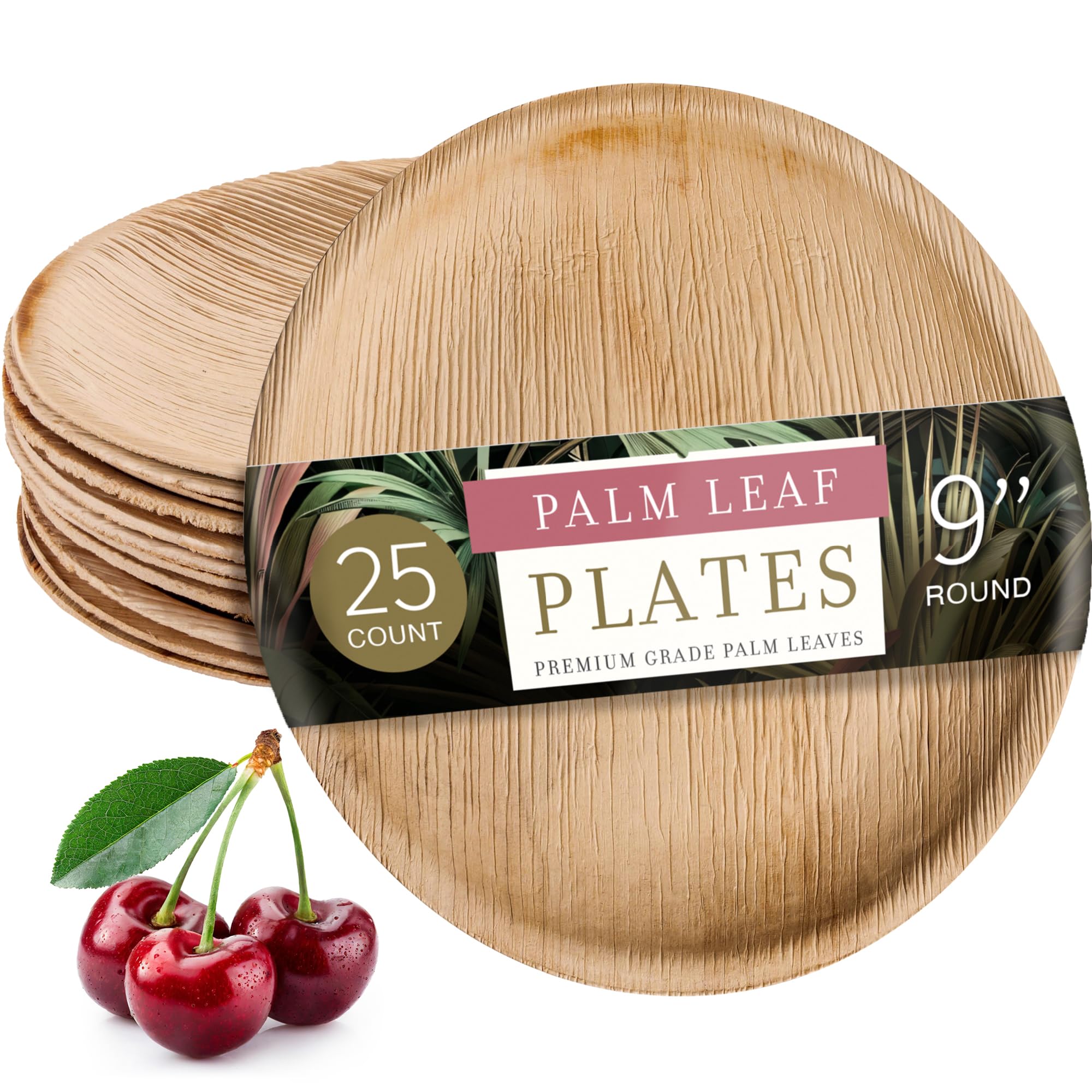 Eco-Friendly 9 Inch Palm Leaf Plates (25 Count) - Biodegradable & Compostable Disposable Dinnerware - Sturdy Bamboo-Look Plates for Parties, Picnics, BBQs & Sustainable Events - Better Than Paper Plates