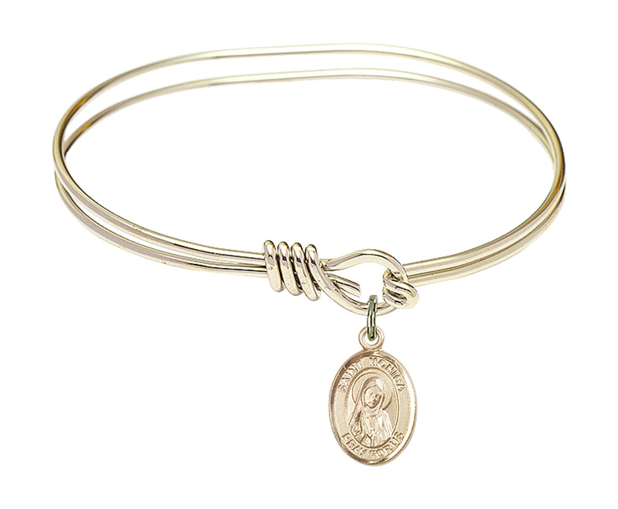 F A Dumont 5 3/4 Inch Oval Eye Hook Bangle Bracelet with St. Monica Charm - Elegant Jewelry for Women, Perfect for Everyday Wear, Gifts & Special Occasions