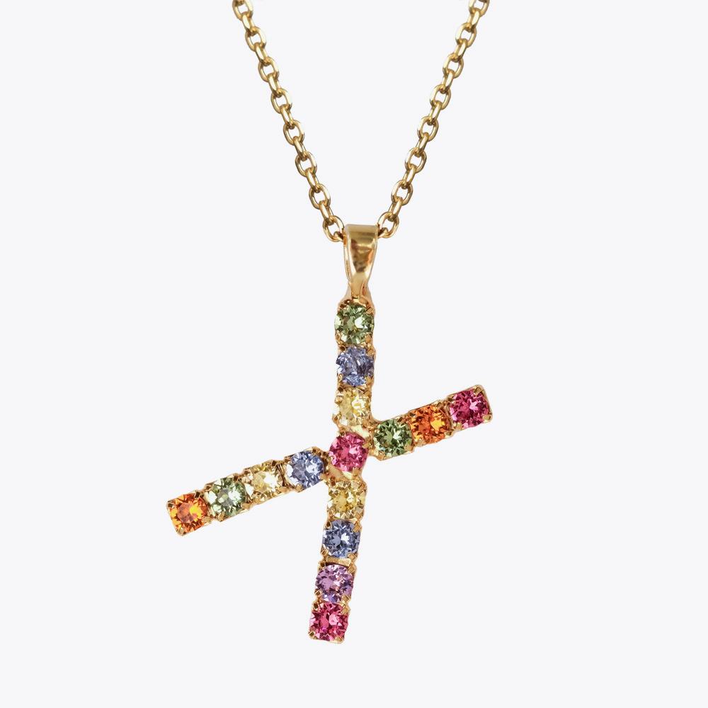 Personalized Letter Necklace X with Rainbow Charm - Custom Initial Jewelry for Women, Gift for Her, Birthday, Anniversary, Valentine's Day - Perfect for Layering & Everyday Wear