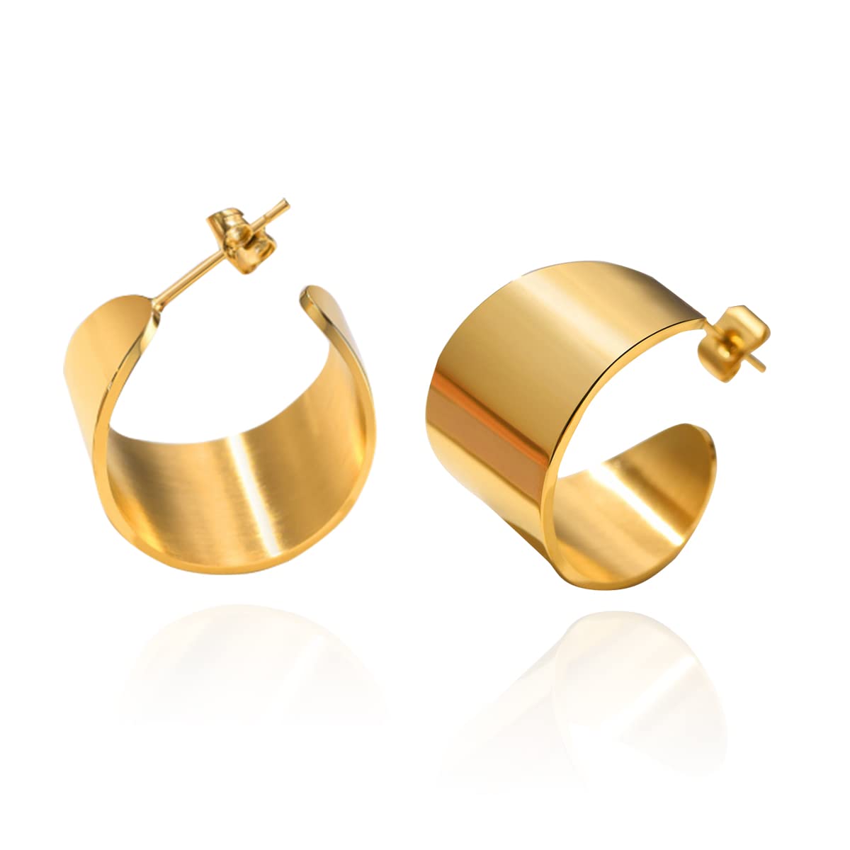 Chunky Gold Hoop Earrings for Women - Hypoallergenic Gold Plated Stainless Steel Geometric Statement Jewelry | U/C Shape Minimalist Earrings for Girls | Perfect Gift for Birthday, Party & Everyday Wear