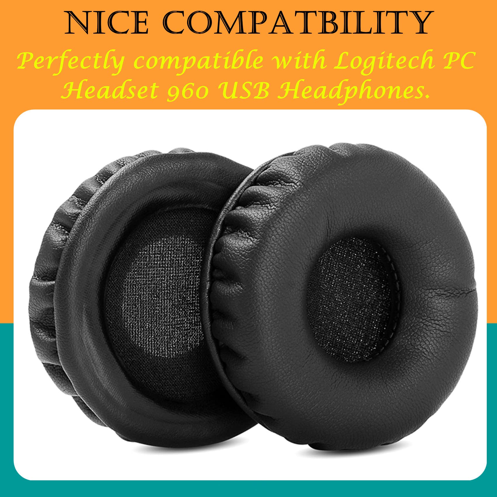 Premium Replacement Ear Pads for Logitech PC Headset 960 USB - Protein Leather Ear Cushions & Mic Foam Kit | Gaming, Office Work & Online Meetings