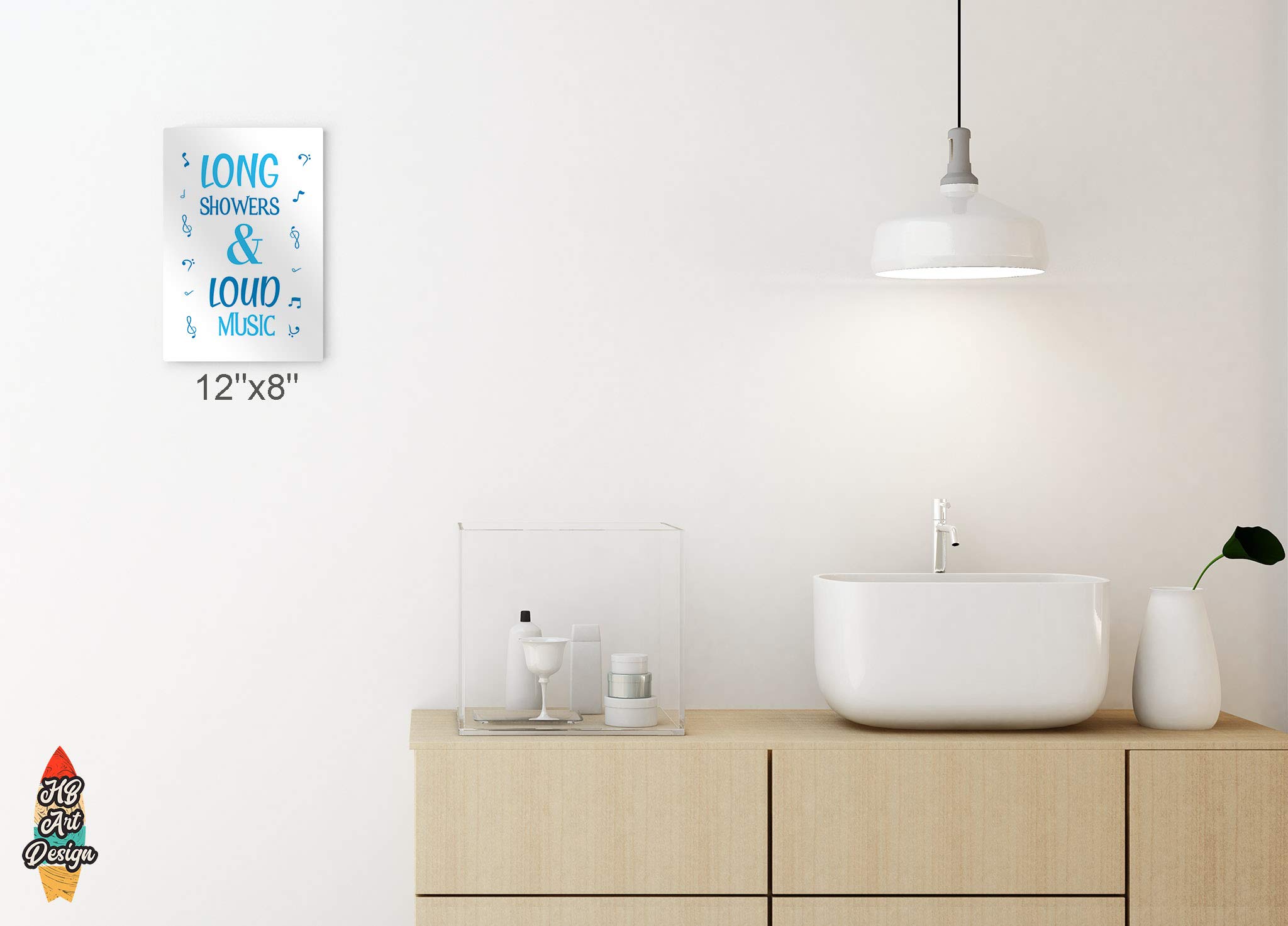 Funny Bathroom Wall Art - HB Art Design 'Long Showers & Loud Music' Metal Print Sign | 40x30 Inches Ready to Hang | Perfect Bathroom Decor, Nursery Sign & Unique Toilet Gift for Music Lovers