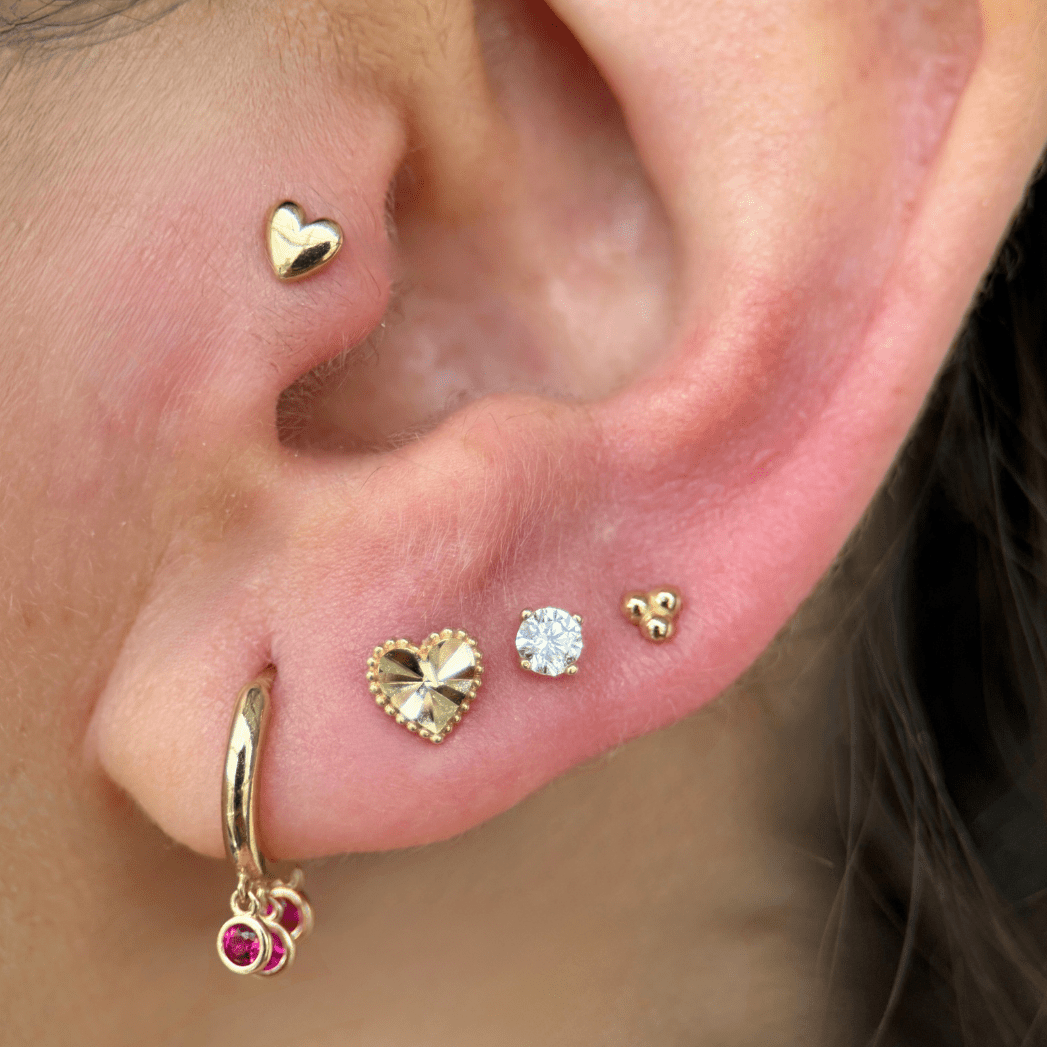 Minimalist Heart Flat Back Stud Earrings in Solid 14k Yellow Gold - Perfect for Everyday Wear, Gifts & Special Occasions