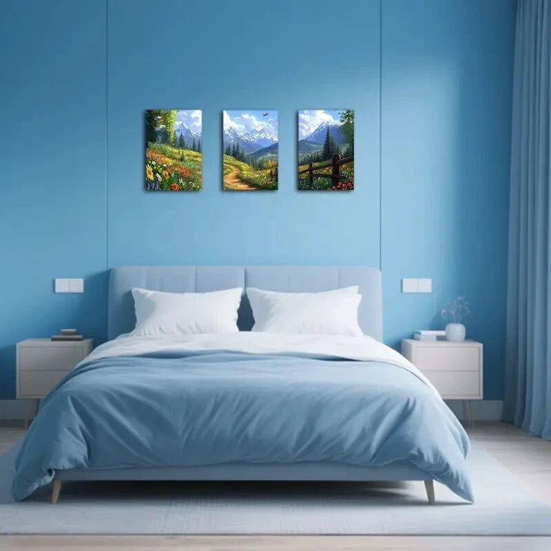 3-Piece Fantasy Forest Pathway Abstract Art Metal Print Set - Ready to Hang Wall Decor for Living Room, Bedroom & Office