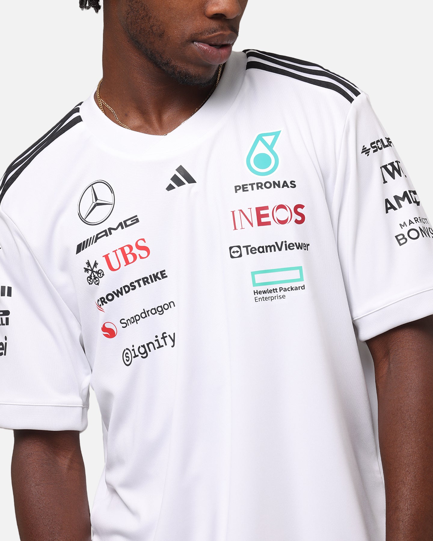 Adidas x Mercedes AMG Petronas Formula One F1 2025 Team Driver T-Shirt - White - Official Motorsport Fan Apparel for Racing Enthusiasts and F1 Supporters