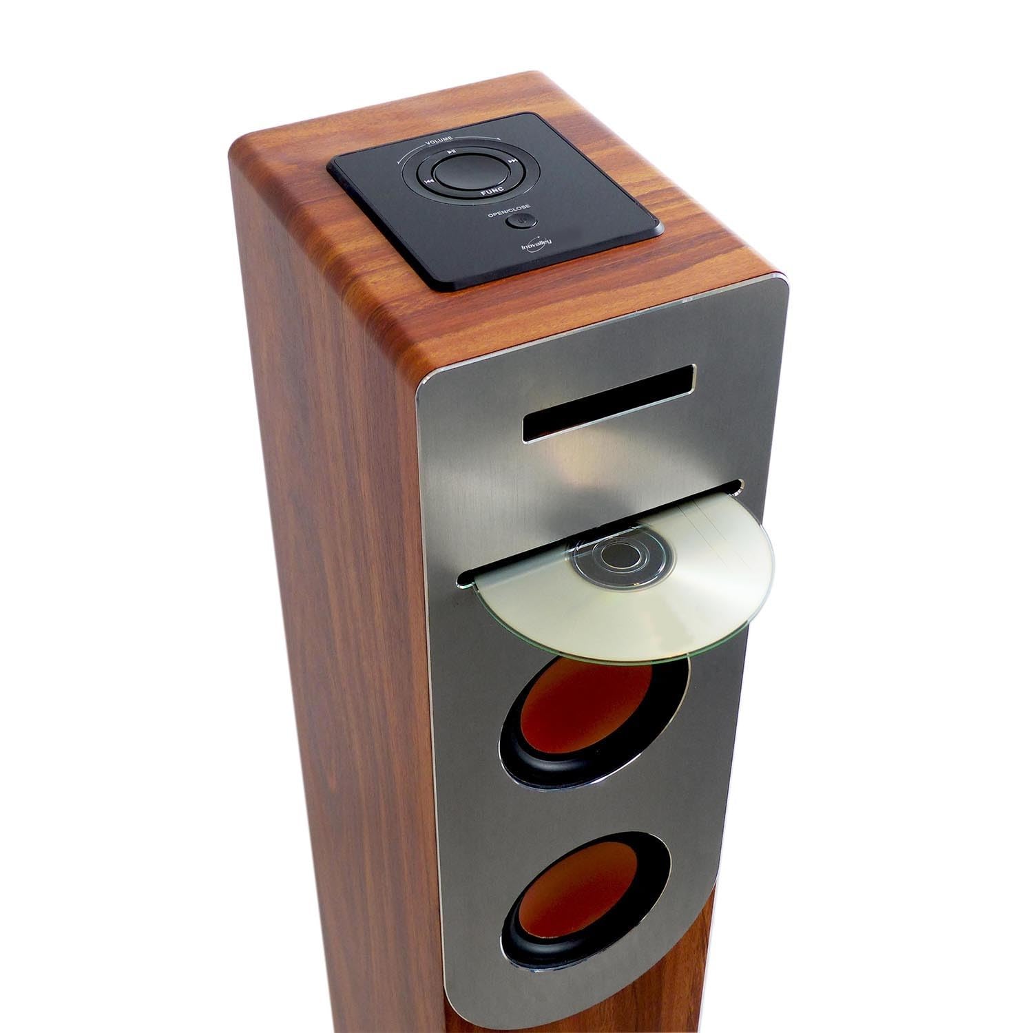100W Wooden Bluetooth Tower Speaker with CD Player, FM Radio, USB Port & Remote Control - LED Light Show for Parties, Home Theater & Gaming - Perfect Gift for Music Lovers