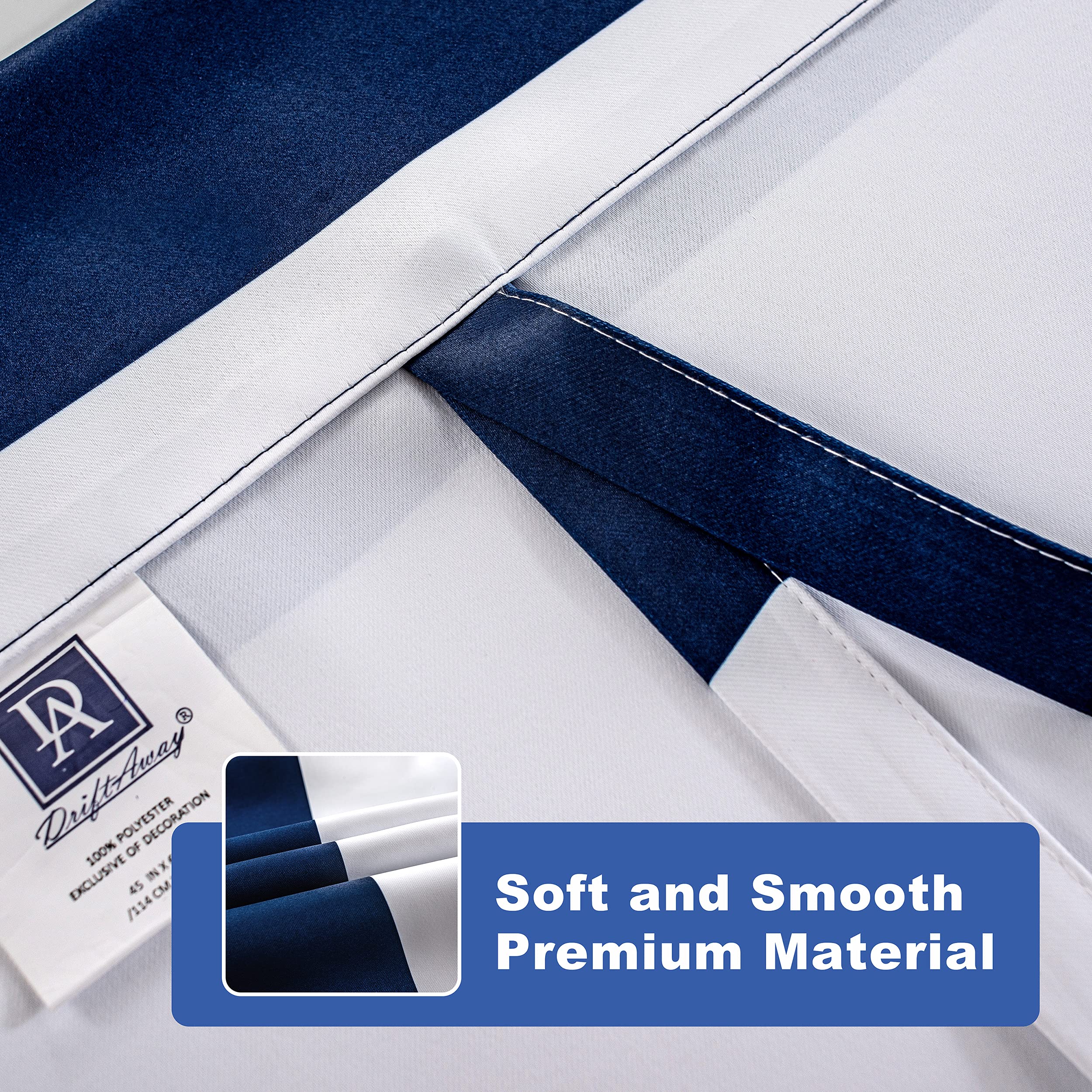 DriftAway Blackout Tie-Up Curtains 45x63 Inches - Navy Blue Striped Roman Shades with Rod Pocket, Adjustable Balloon Design for Small Windows - Perfect for Living Room, Kitchen & Bedroom Light Control
