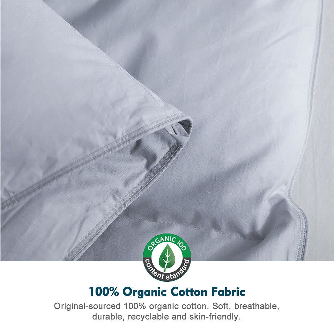 Premium Gray Feathers Down Comforter California King - 100% Organic Cotton Cover, All-Season Medium Warmth Machine Washable Duvet Insert with Corner Tabs (104x96 Inches, Mirage Grey) | Luxury Bedding for Master Bedrooms & Guest Rooms