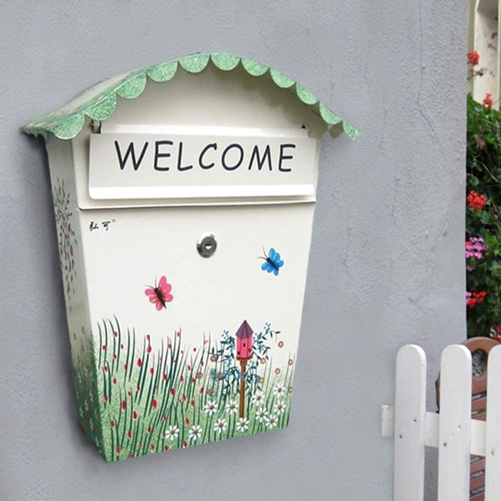 Rustic Painted Lockable Letter Box - Waterproof Mailbox for Post Office, Home & Garden - Perfect for Secure Parcel Delivery & Romantic Proposal Surprises