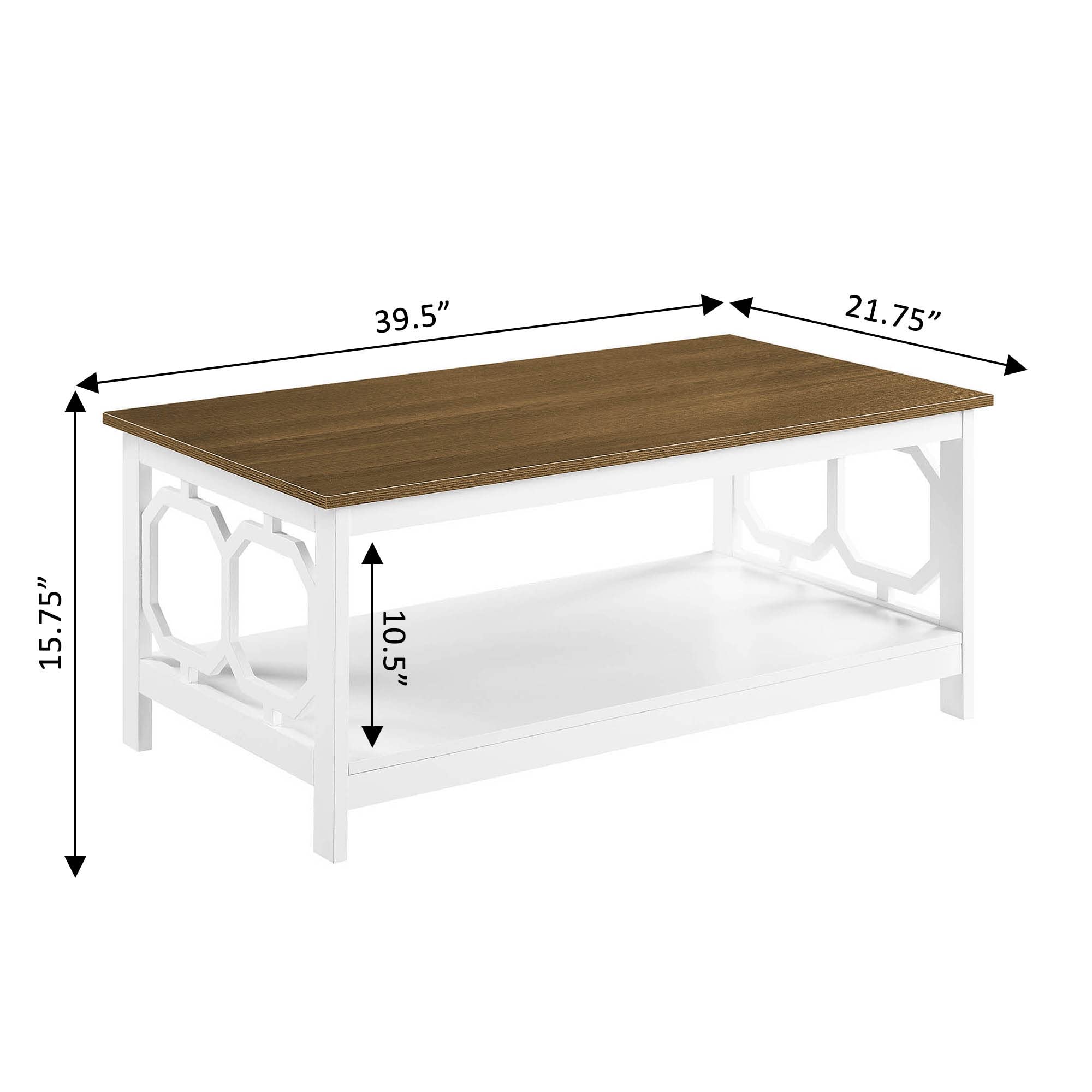 Convenience Concepts Omega Coffee Table with Driftwood Top and White Frame - Perfect for Living Room, Lounge & Home Decor