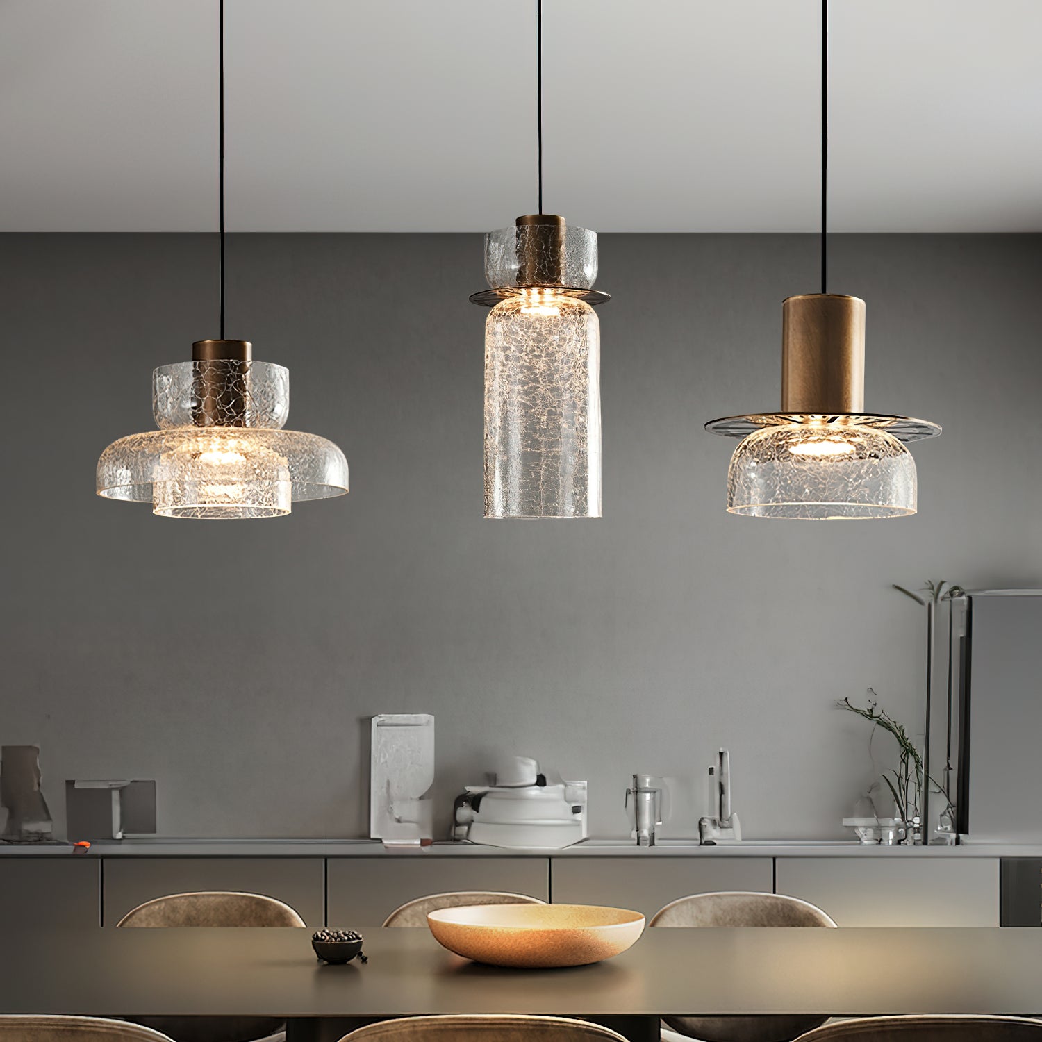 Modern Glacier Crackle Glass Pendant Light - Handmade Frosted Glass Ceiling Lamp for Dining Room, Kitchen Island, Living Room & Bedroom Lighting