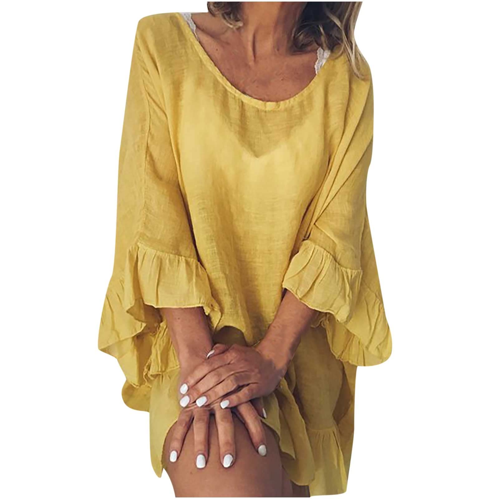 cllios Women's Linen Dress - Casual Summer Ruffle Dress in Solid Colors, Knee-Length Beach Dress | Perfect for Vacation, Outdoor Picnics & Summer Parties