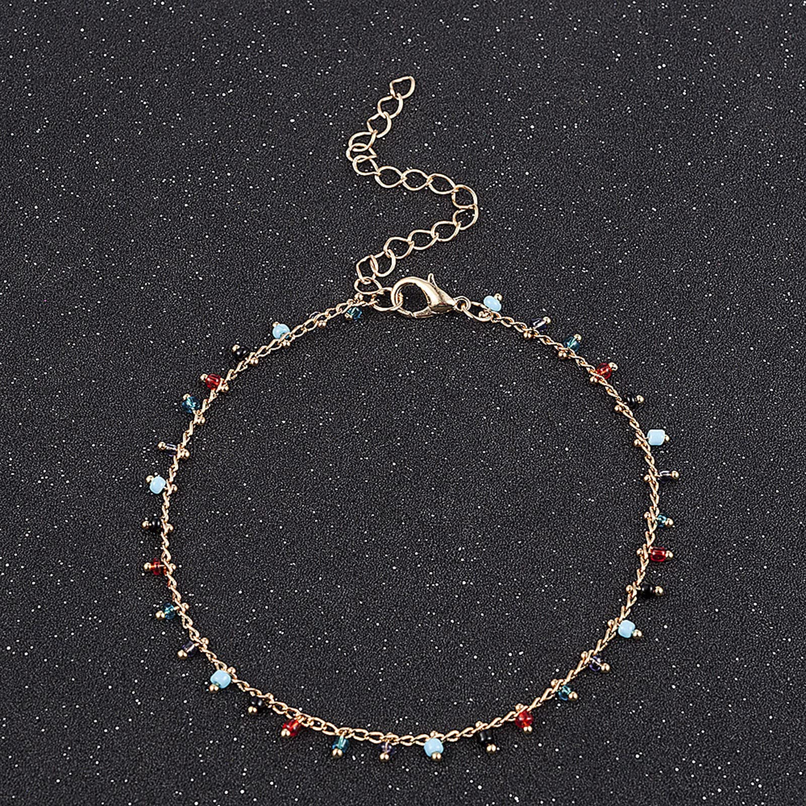 Boho Beach Chain Beaded Anklet - Colorful Bohemian Jewelry for Women | Gothic Foot Accessory with Hoop Earrings | Perfect for Summer Festivals, Beach Vacations & Boho Fashion