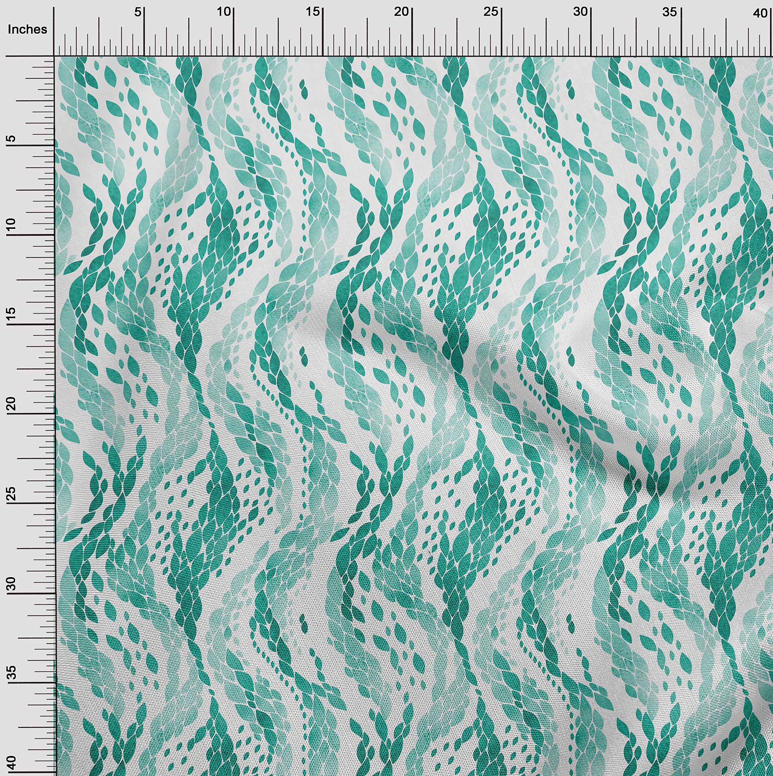 oneOone Cotton Cambric Turquoise Green Fabric - 42 Inch Wide Printed Abstract Sewing Material by The Yard for DIY Clothing, Dresses, Quilts & Home Decor Projects