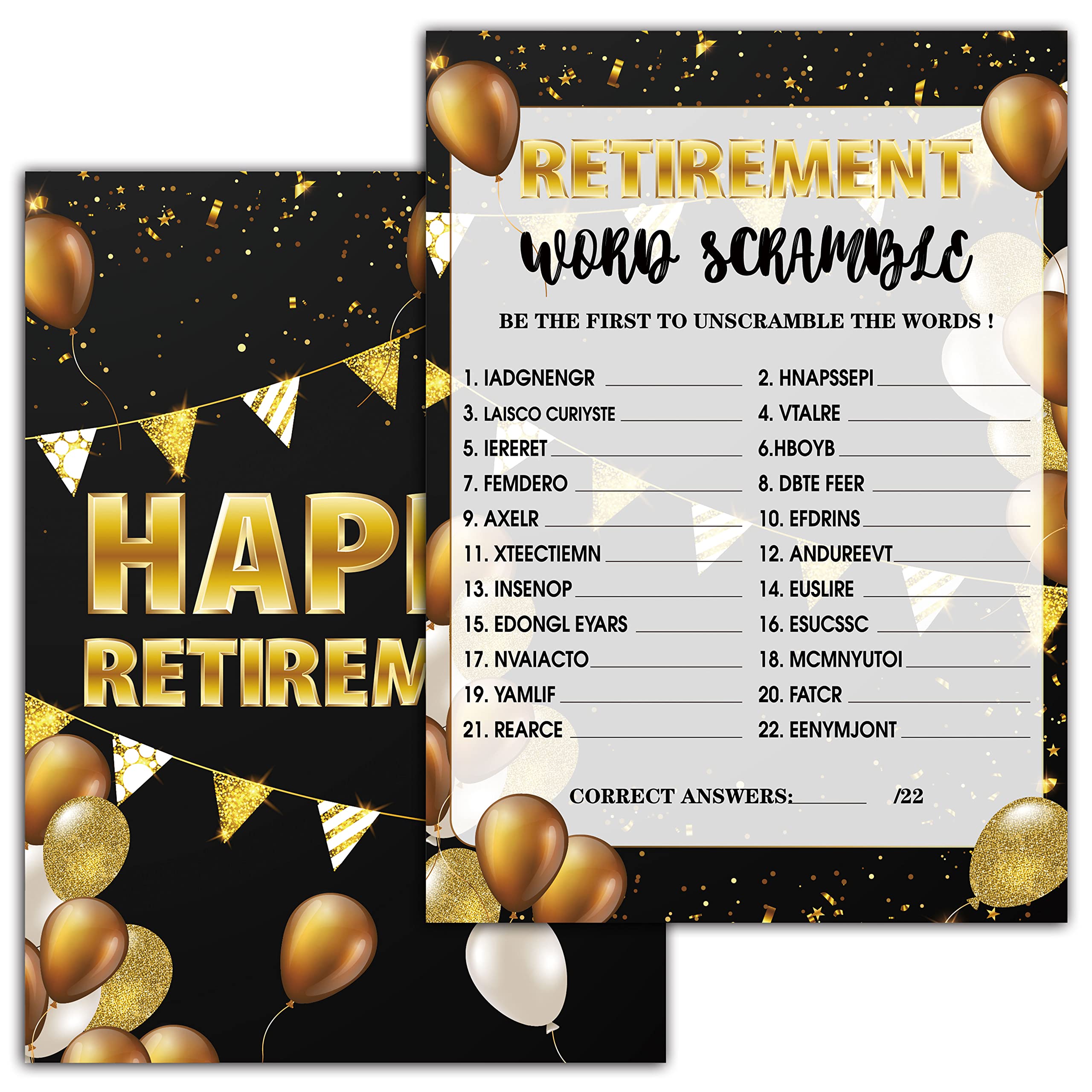 Retirement Party Games - 30 Fun Word Scramble Game Cards for Retirement Celebrations - Perfect for Retirement Party Favors, Decorations & Gifts - Great for Office Farewells, Senior Sendoffs & Milestone Celebrations
