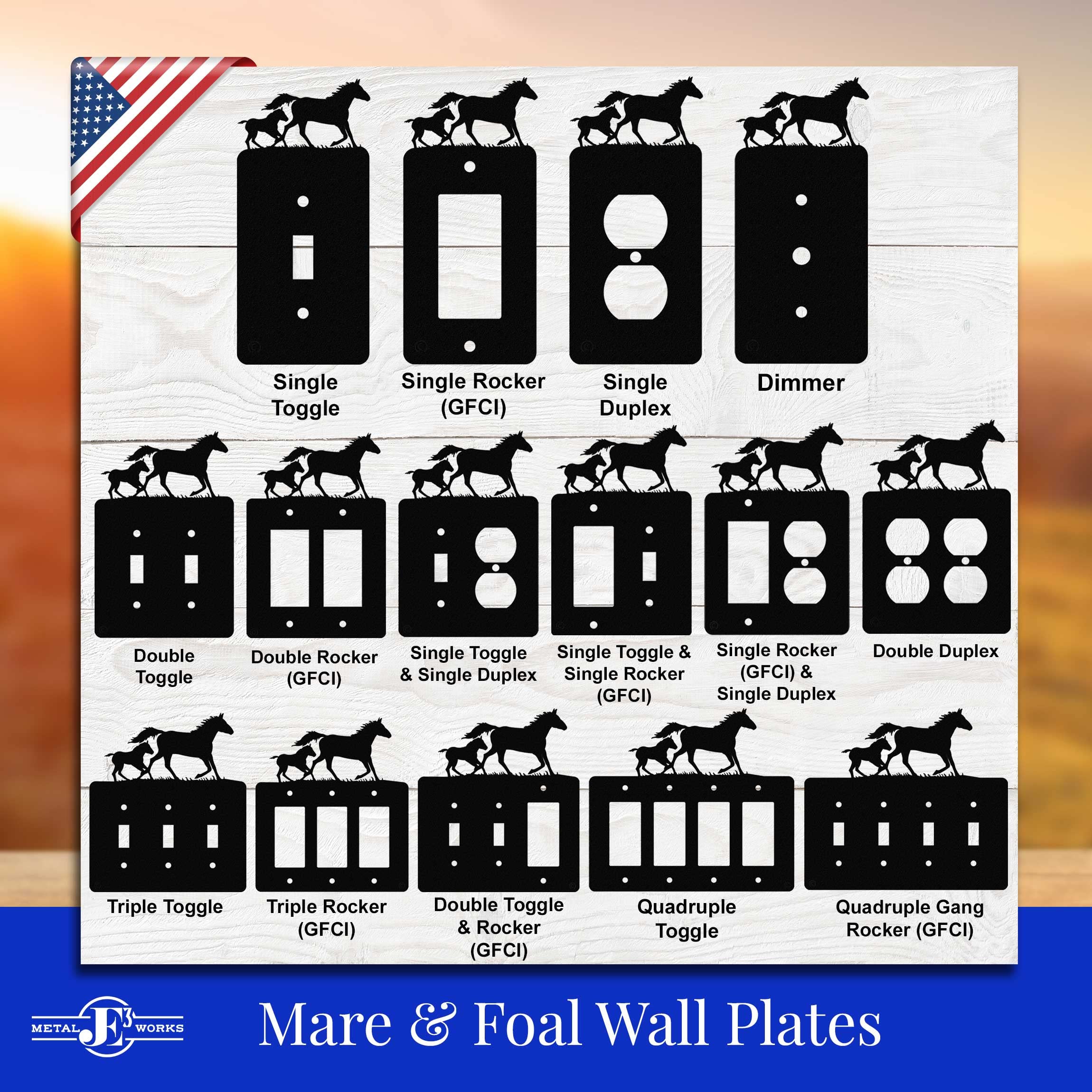 Mare & Foal Horse Toggle Light Switch & Single Duplex Wall Plate - Black, Made in USA | Decorative Light Switch Cover for Farmhouse, Ranch, or Equestrian-Themed Home Decor