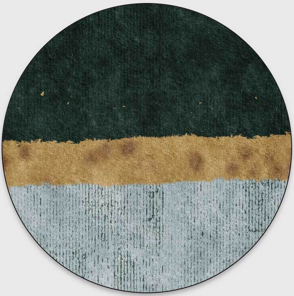 Modern Abstract Geometric Area Rug - 6ft Round Forest Green Washable Rug for Living Room, Bedroom, Home Office, Entryway | Retro Coffee Table Mat, Dining & Kitchen Runner | Funky Circle Rug for Home Decor & Cozy Spaces