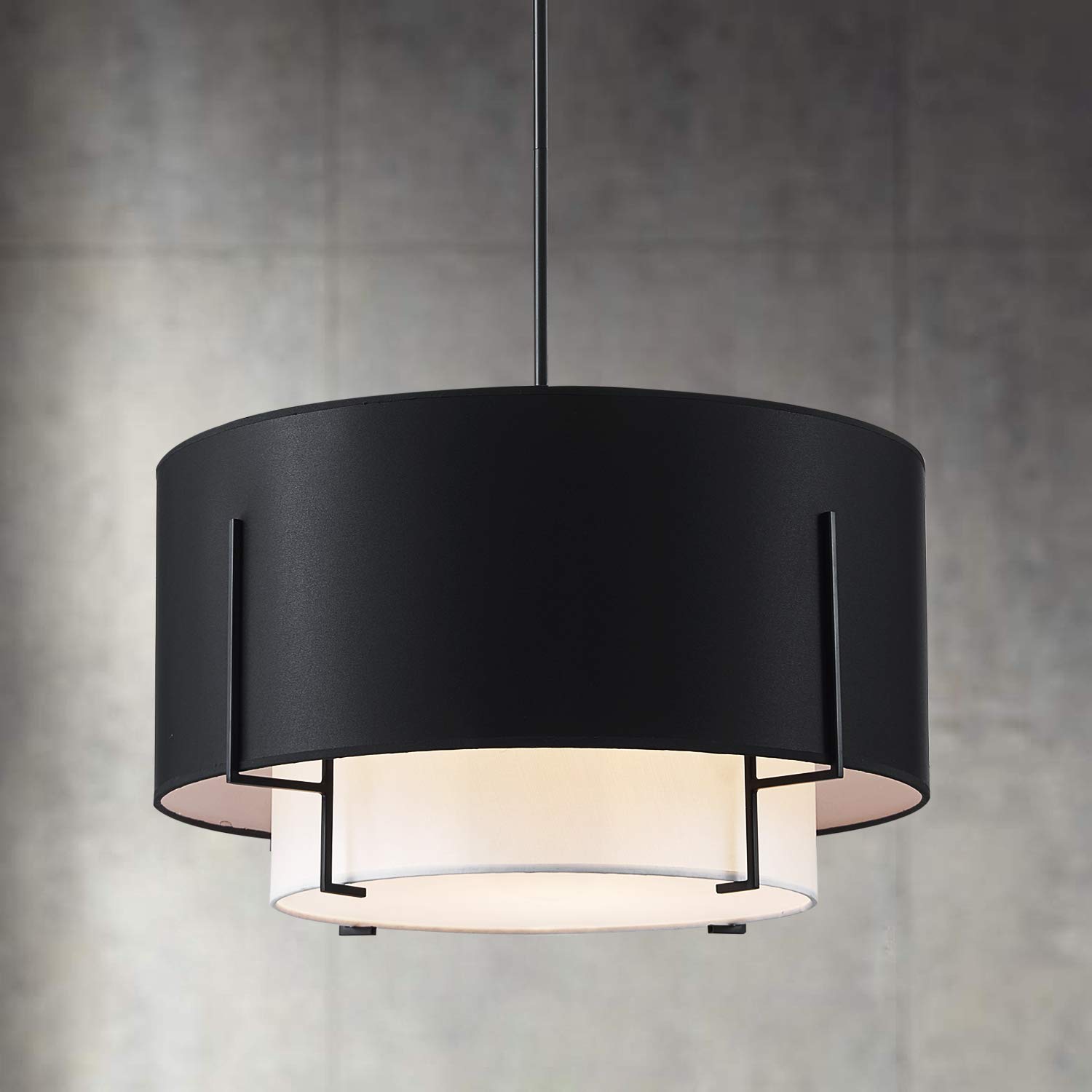 Saint Mossi 4-Lights Modern Farmhouse Chandelier - Black Drum Style Fabric Pendant Light Fixture for Dining Room (H12 x D20, Adjustable Down Rod) - Perfect for Farmhouse, Rustic & Modern Dining Room Lighting Decor