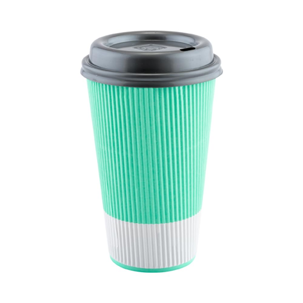 Insulated Paper Coffee Cups with Ripple Wall - 16 oz Light Green Disposable Cups (500 Count) - Perfect for Coffee Shops, Offices & Catering Events - Matching Lids Sold Separately (Model: RWA0360B, RWA0360W, RWA0328LG, RWA0328GR, RWA0328HP, RWA0283W, RWA0283B)
