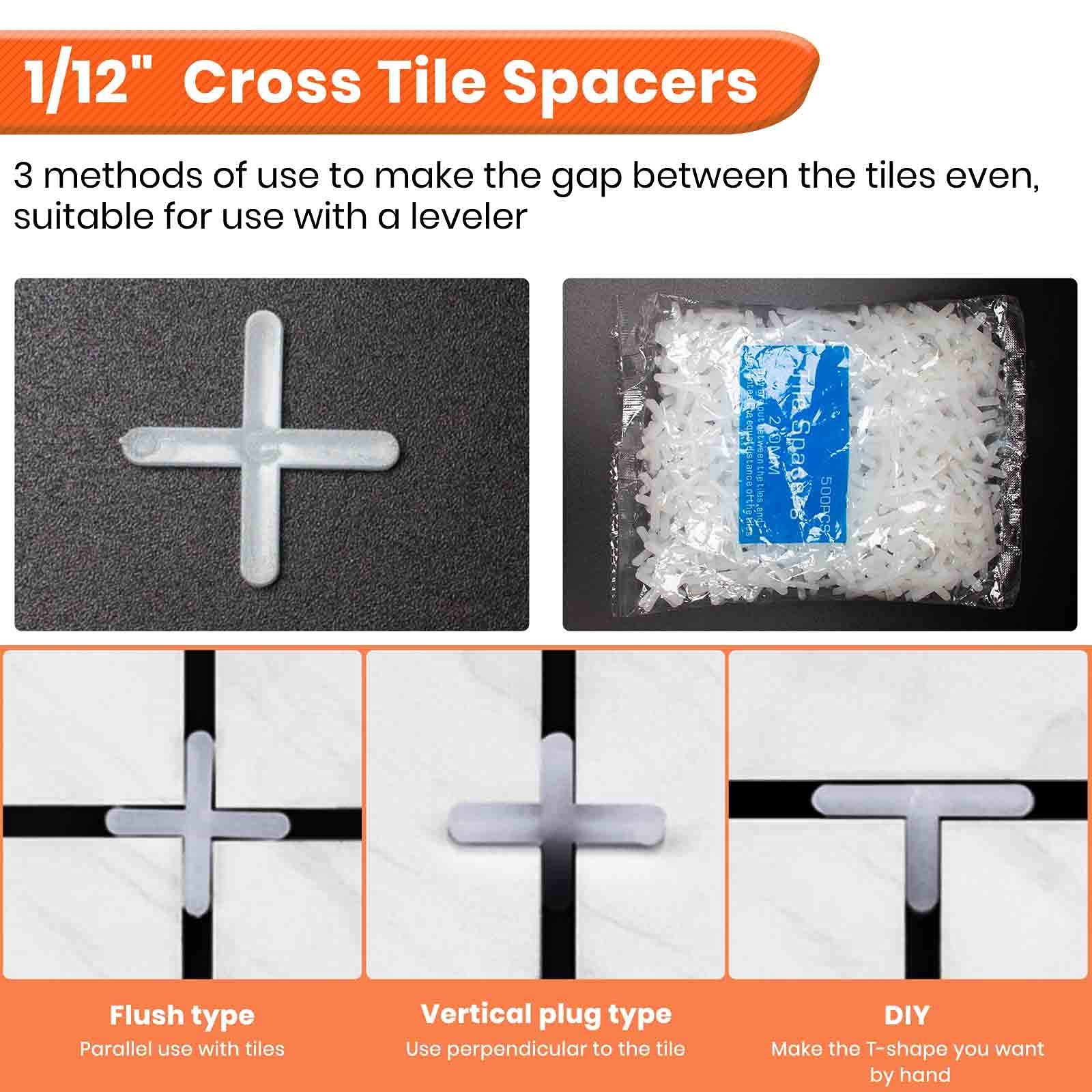Premium 150pcs Tile Leveling System Kit with Reusable Spacers, 1000pcs 1/12
