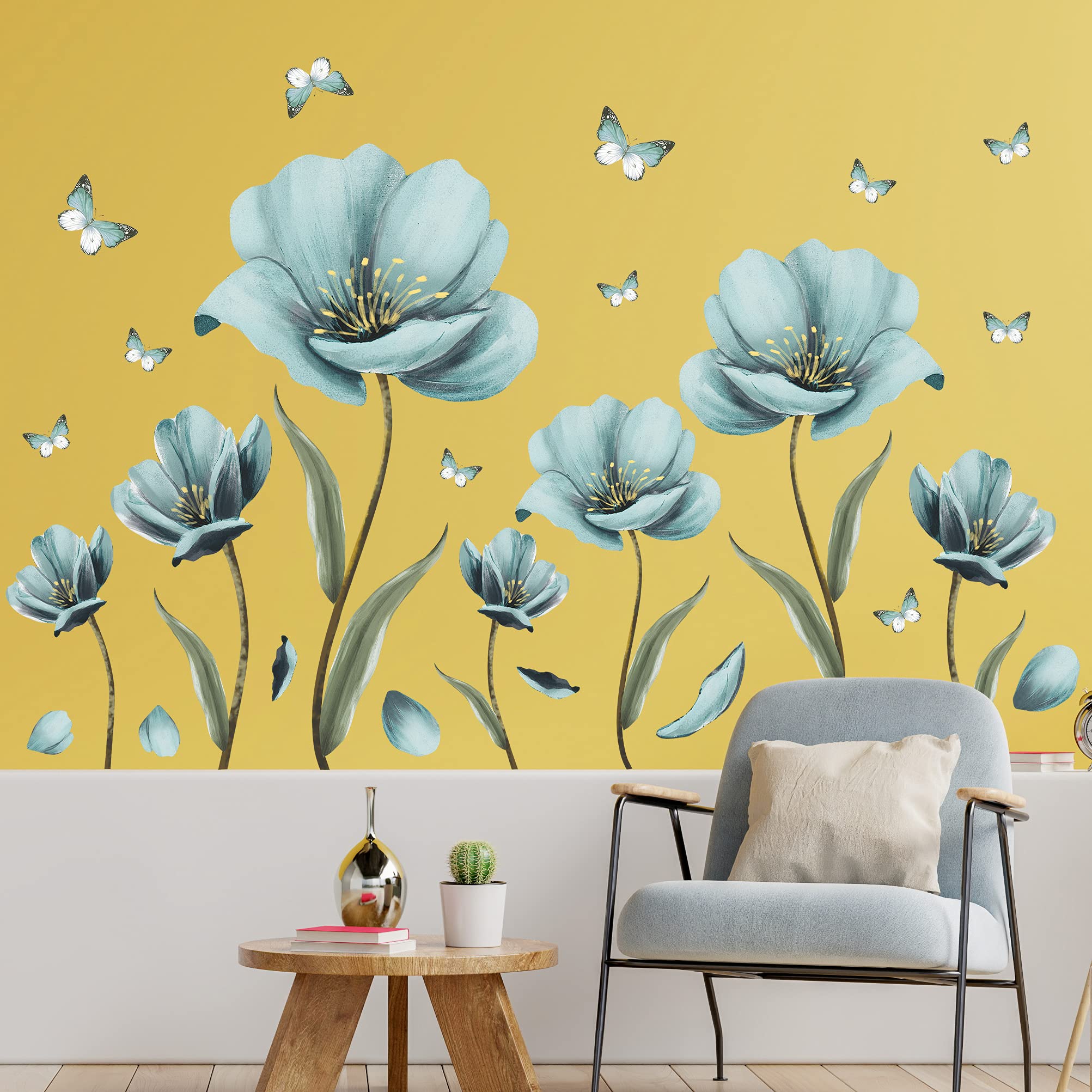 Creative Removable 3D Nursery Flower Wall Decals - DIY Romantic Floral Butterfly Leaf Wall Stickers - Kids Room Decor for Girls Bedroom, Living Room & Home - Light Green Wall Art Murals - Perfect for Nursery Decor, Baby Shower Gifts & Home Interior Design