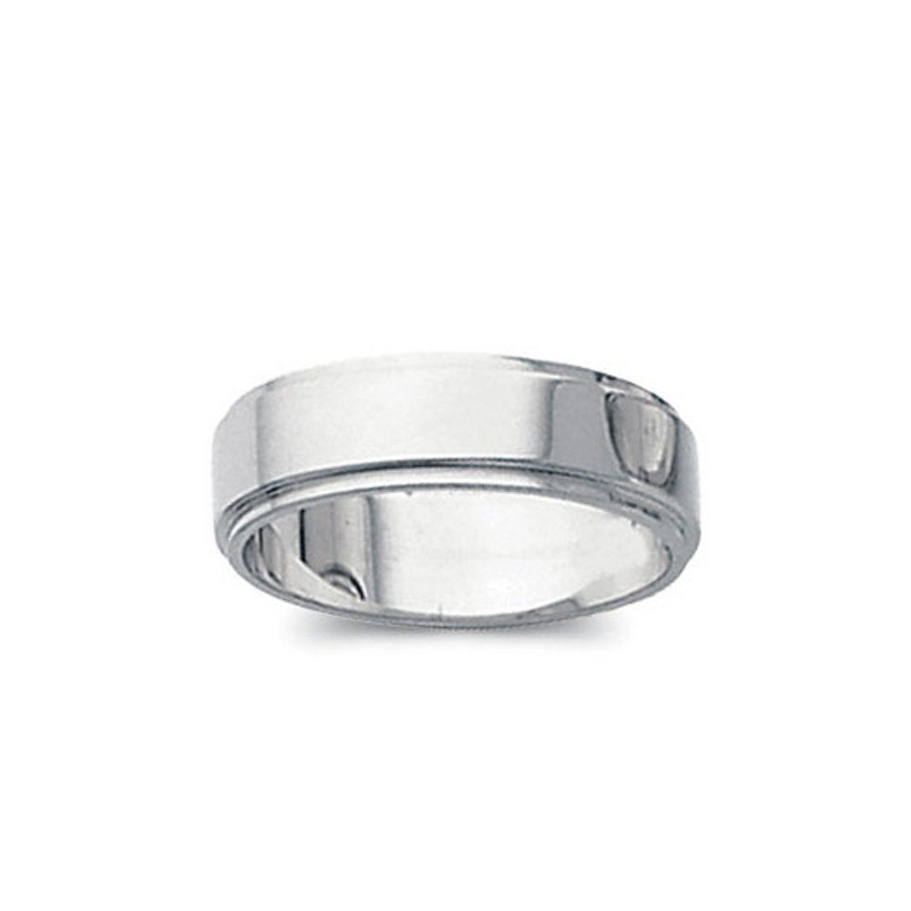 14k White Gold Black Bow 5mm Flat Ridged Edge Wedding Band - Perfect for Engagement, Anniversary, and Everyday Wear