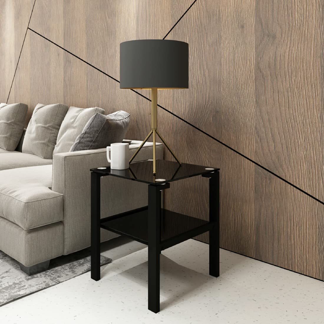 Modern Black Glass Coffee Table - Clear Center Table for Living Room, Stylish Side Table for Home Decor - Perfect for Lounge, Apartment & Office Use