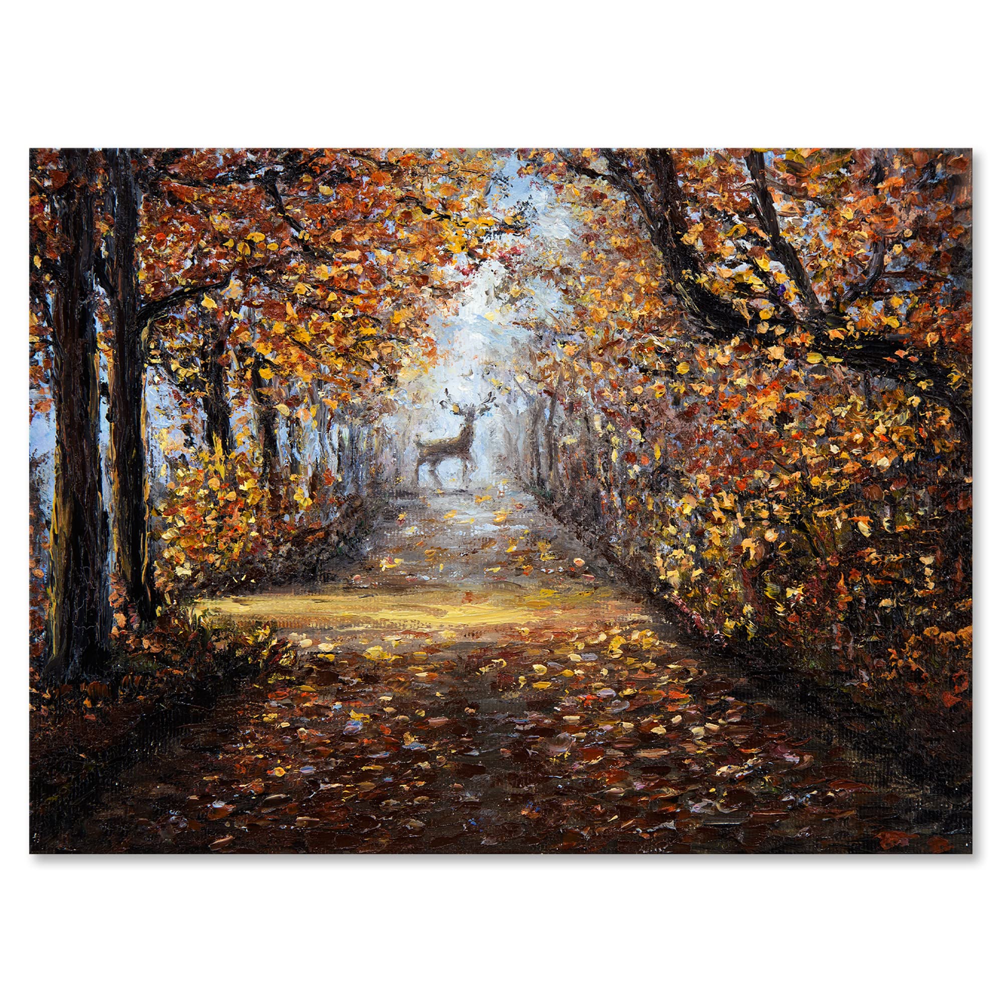 Deer in the Park Lake House Canvas Wall Art - Nature Wildlife Forest Animal Painting - Perfect for Living Room, Bedroom & Office Decor