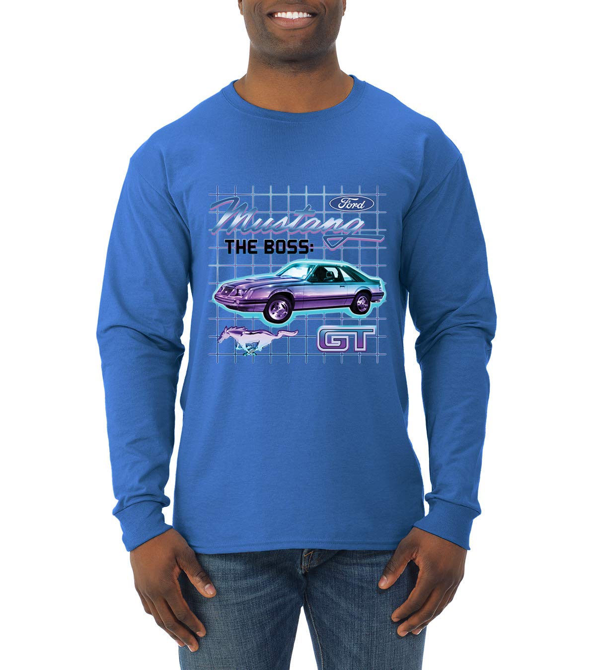Ford Mustang GT The Boss Retro Vintage Car & Truck Long Sleeve Shirt for Men - Classic Muscle Car Apparel for Car Shows & Casual Wear
