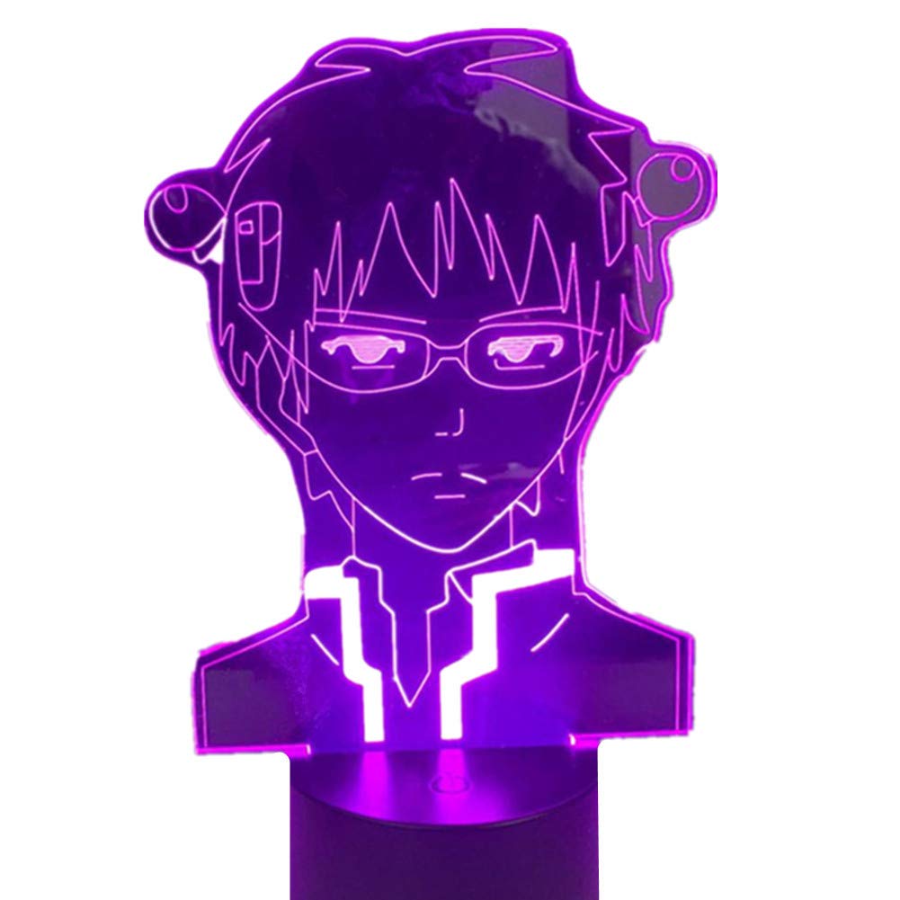 Saiki K Anime 3D Acrylic Lamp - The Disastrous Life of Saiki K Night Light with Remote Touch Control, Black Base | Perfect for Bedroom Decor, Kids Room, Anime Fan Gifts, Birthday & Christmas Presents | Creates Cozy Ambiance for Reading, Gaming & Relaxation