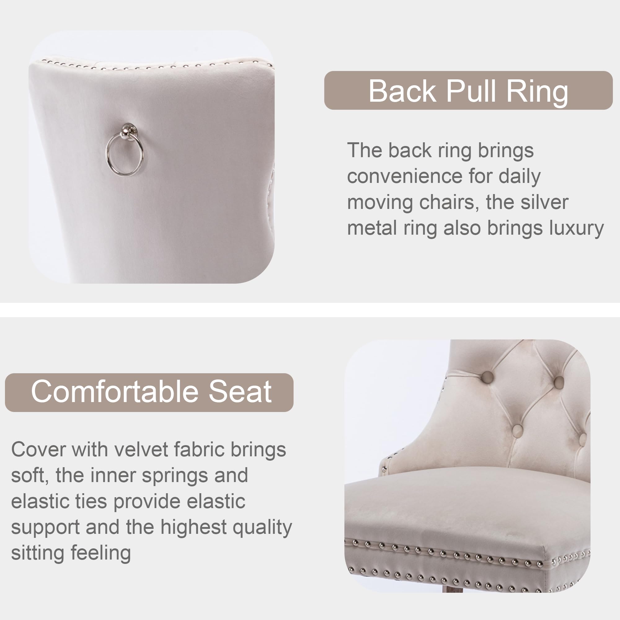 Luxury Velvet Upholstered Dining Chairs - Contemporary Button Tufted Design with Nailhead Trim & Wood Legs - Elegant Kitchen & Dining Room Furniture Set of 2 (Beige) - Perfect for Formal Dining, Entertaining Guests & Modern Home Decor