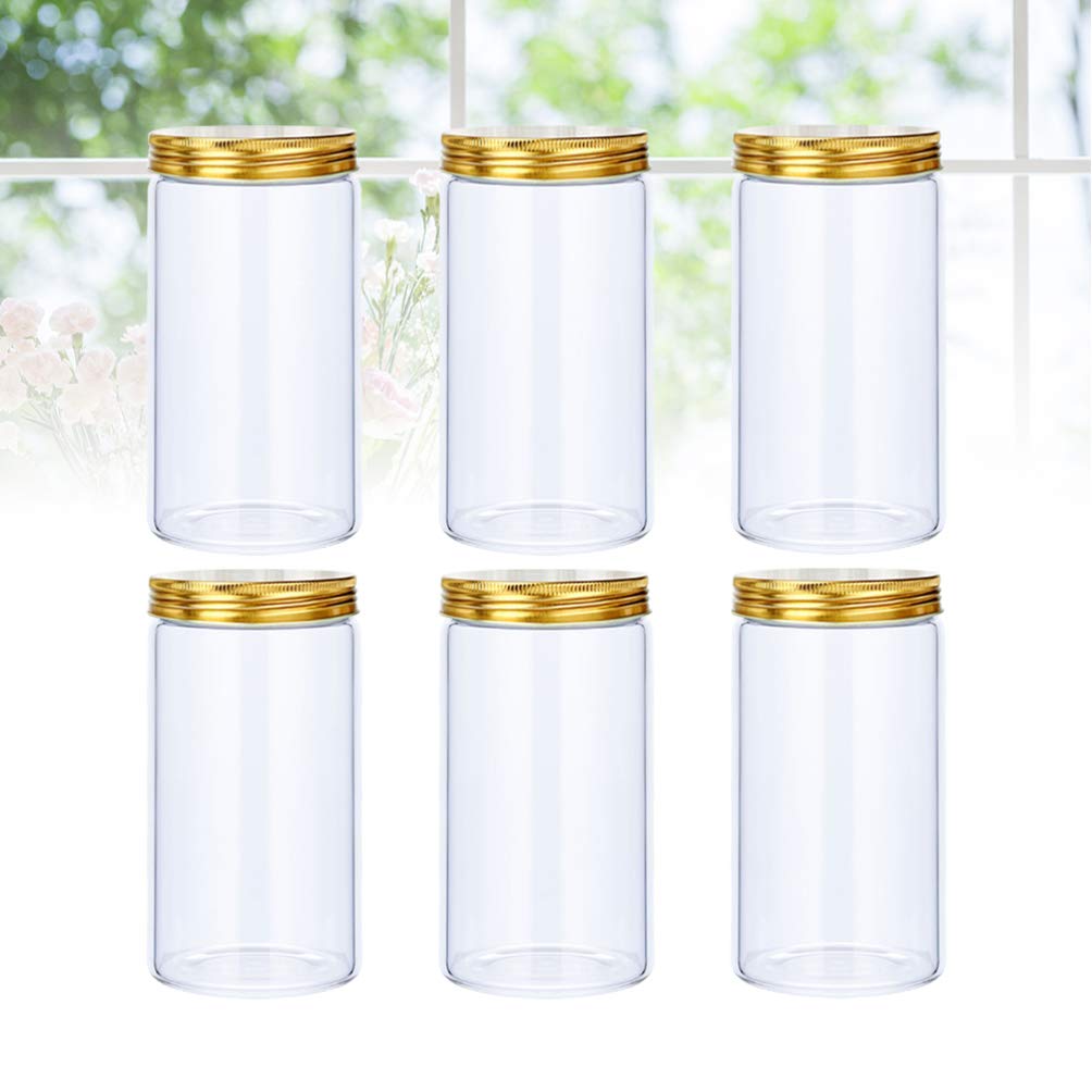 6-Piece Terrarium Spaghetti Food Storage Containers with Aluminum Screw-On Lids - Airtight Candy Jars, Grain Cans & Biscuit Organizer for Kitchen Pantry, Baking Supplies & Home Organization